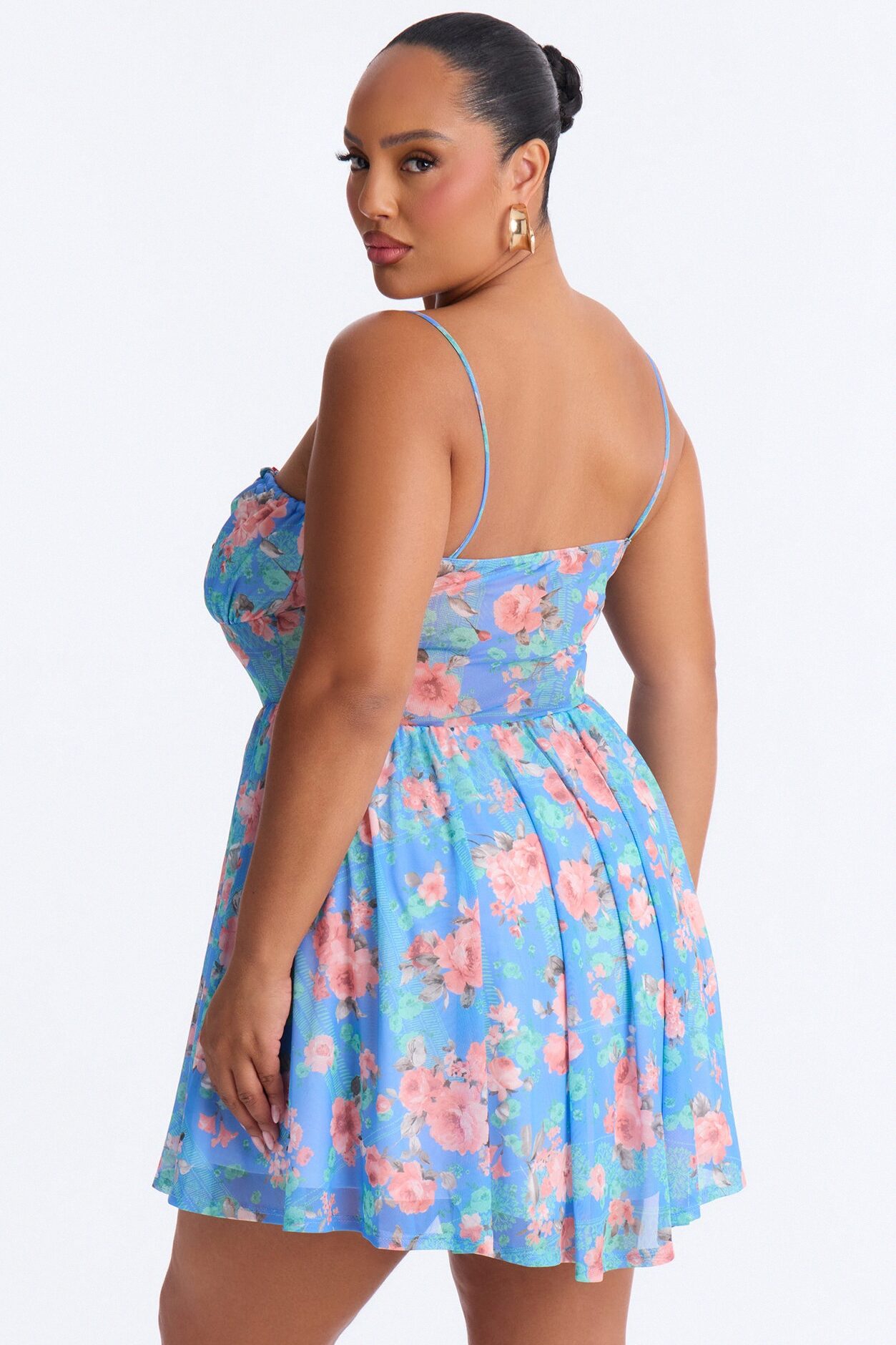 Sidney Floral Mesh Mini Dress - Blue/combo