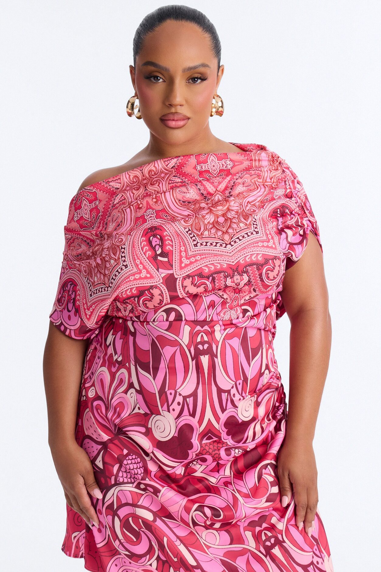 Ariella Asymmetrical Satin Mini Dress - Pink/combo