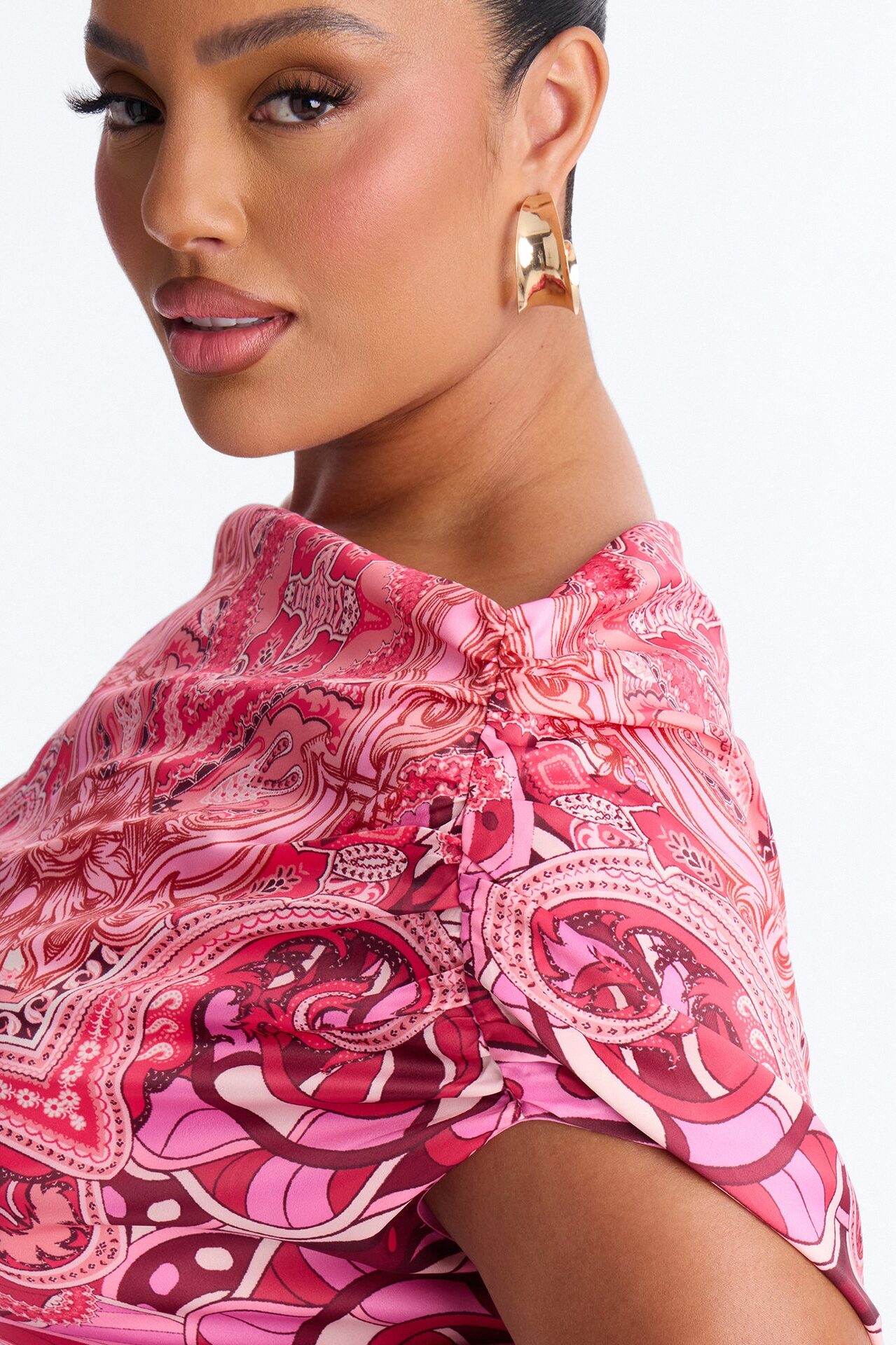 Ariella Asymmetrical Satin Mini Dress - Pink/combo