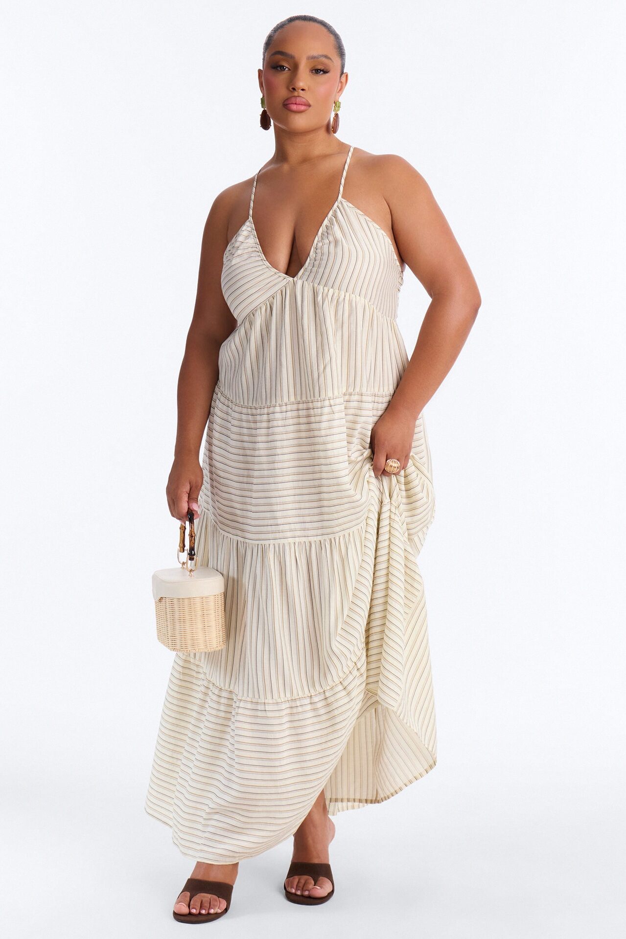 Nayelli Striped Linen Maxi Dress - Cream/combo