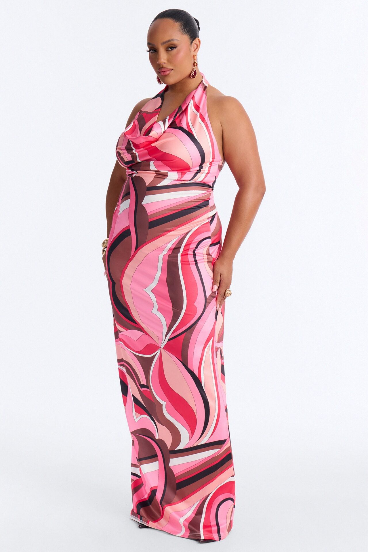 Emilia Backless Maxi Dress - Pink/combo