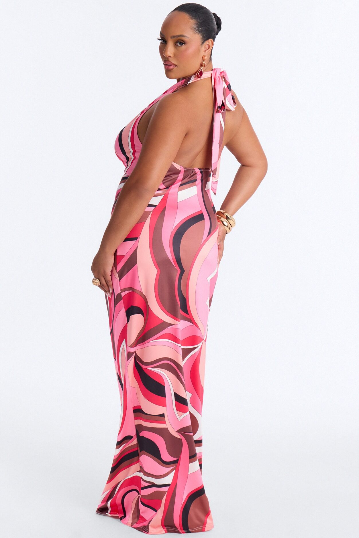 Emilia Backless Maxi Dress - Pink/combo