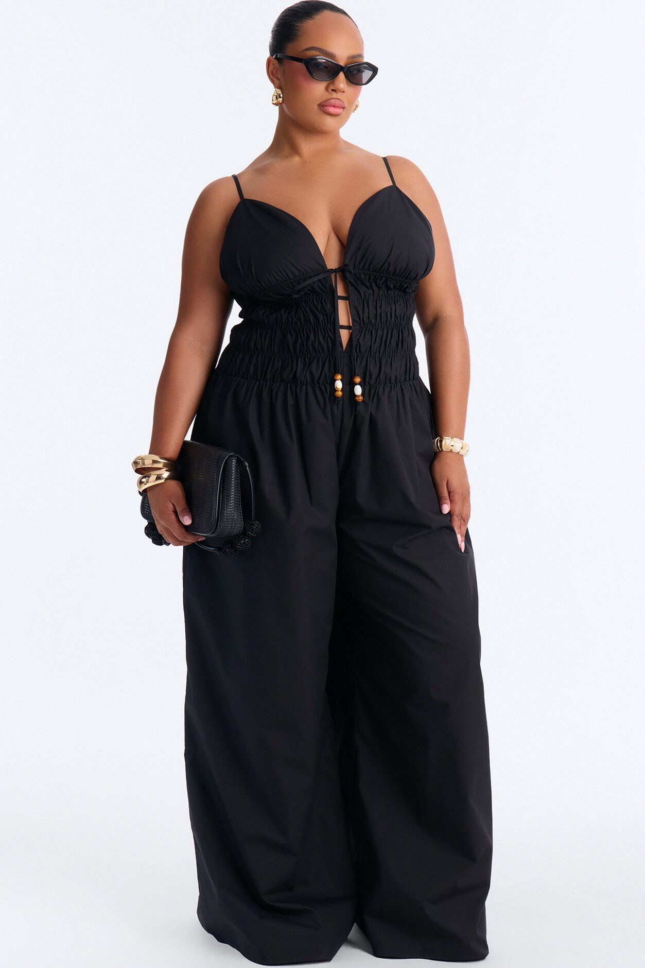 Vacation Muse Beaded Wide Leg Jumpsuit - Black