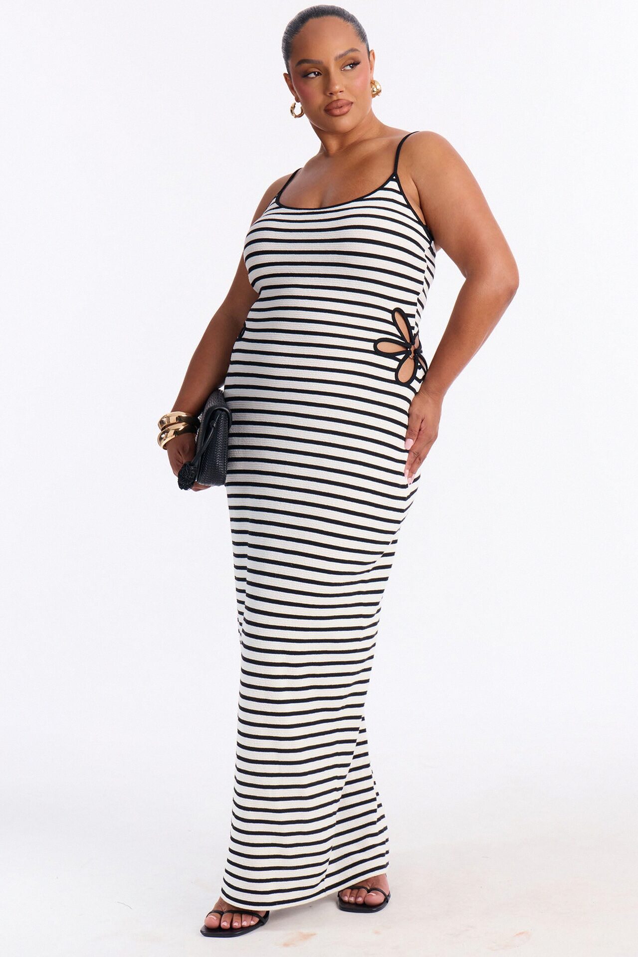 Fia Striped Ribbed Maxi Dress - Black/White