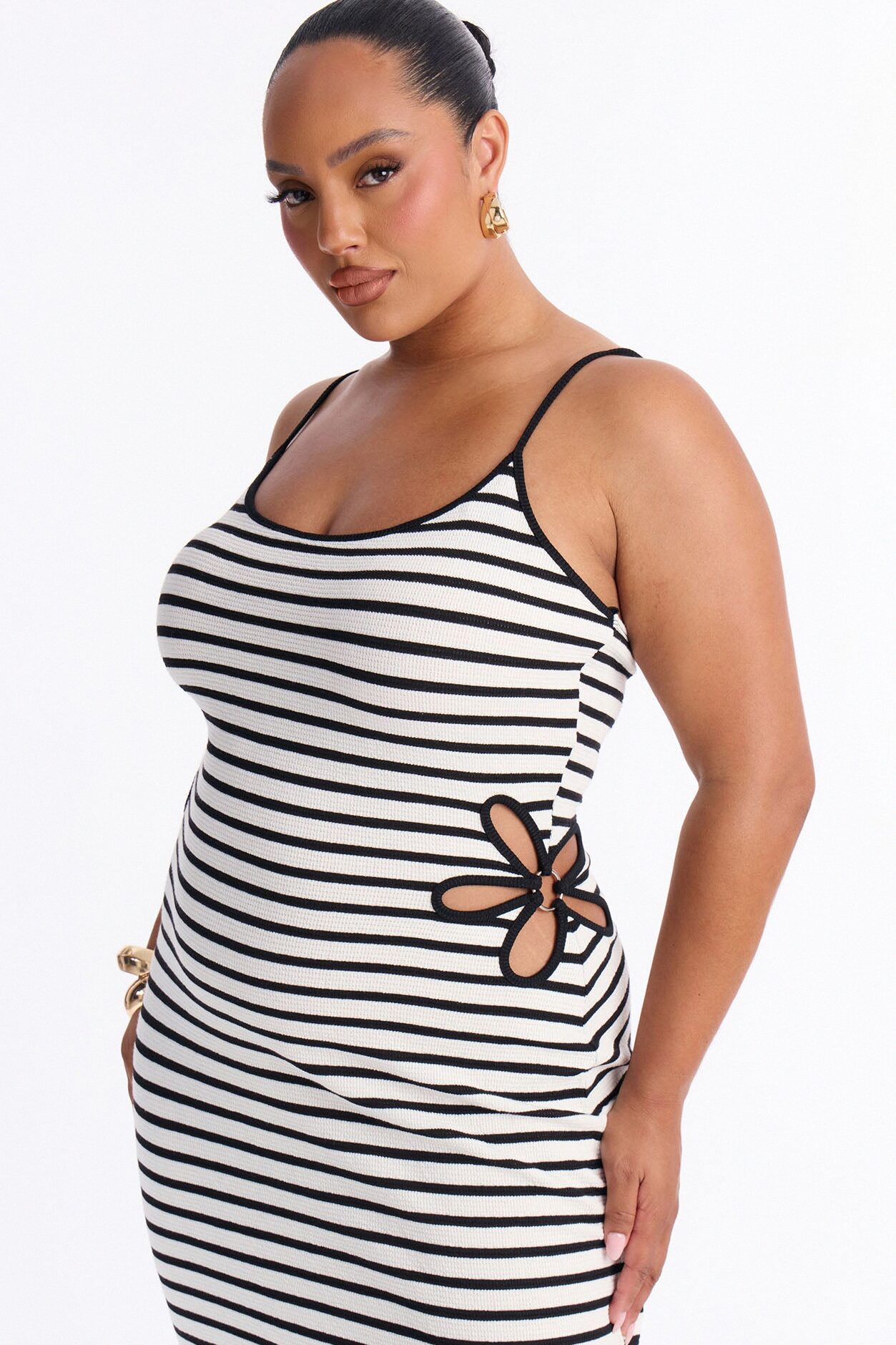 Fia Striped Ribbed Maxi Dress - Black/White