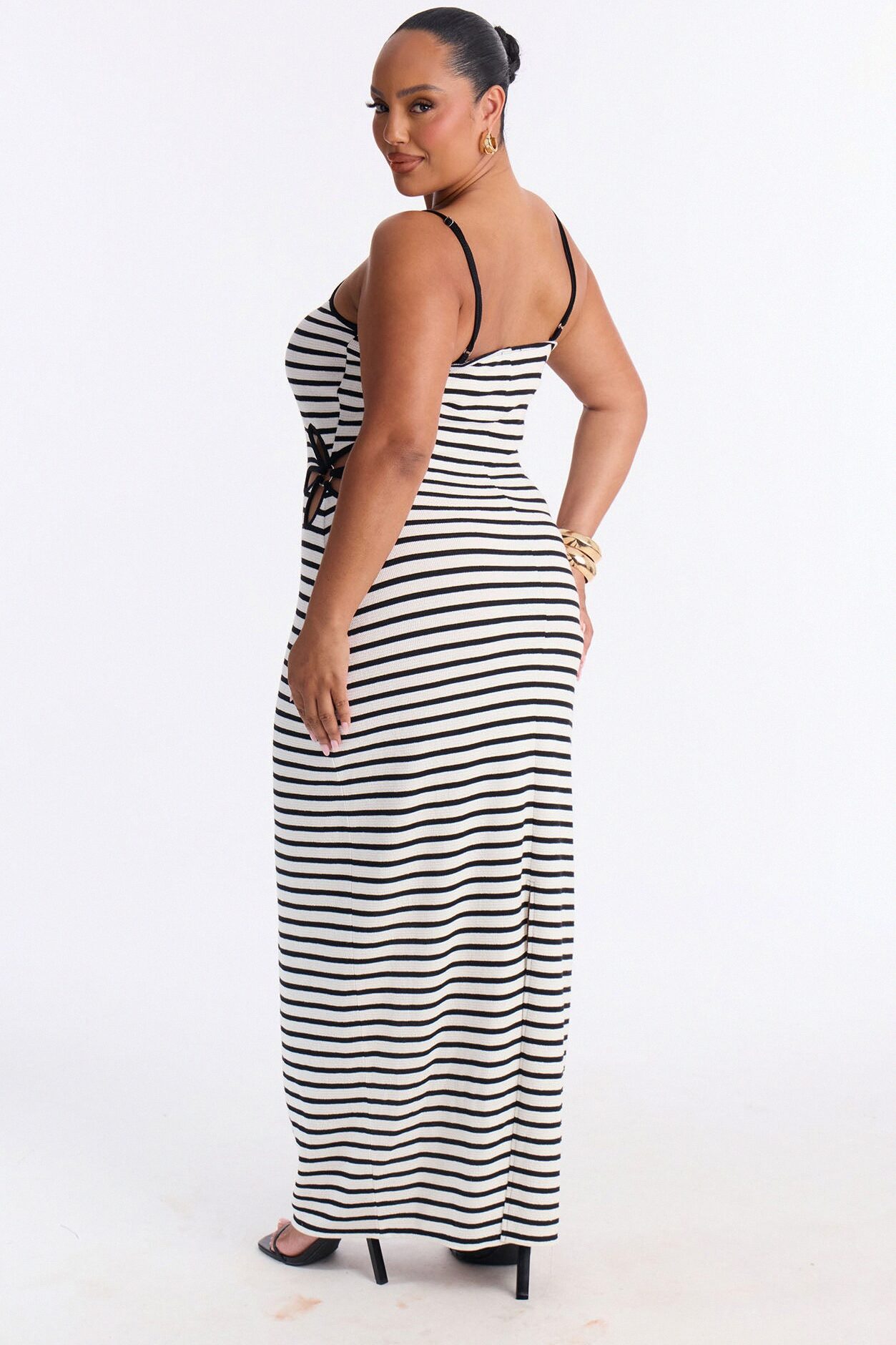 Fia Striped Ribbed Maxi Dress - Black/White