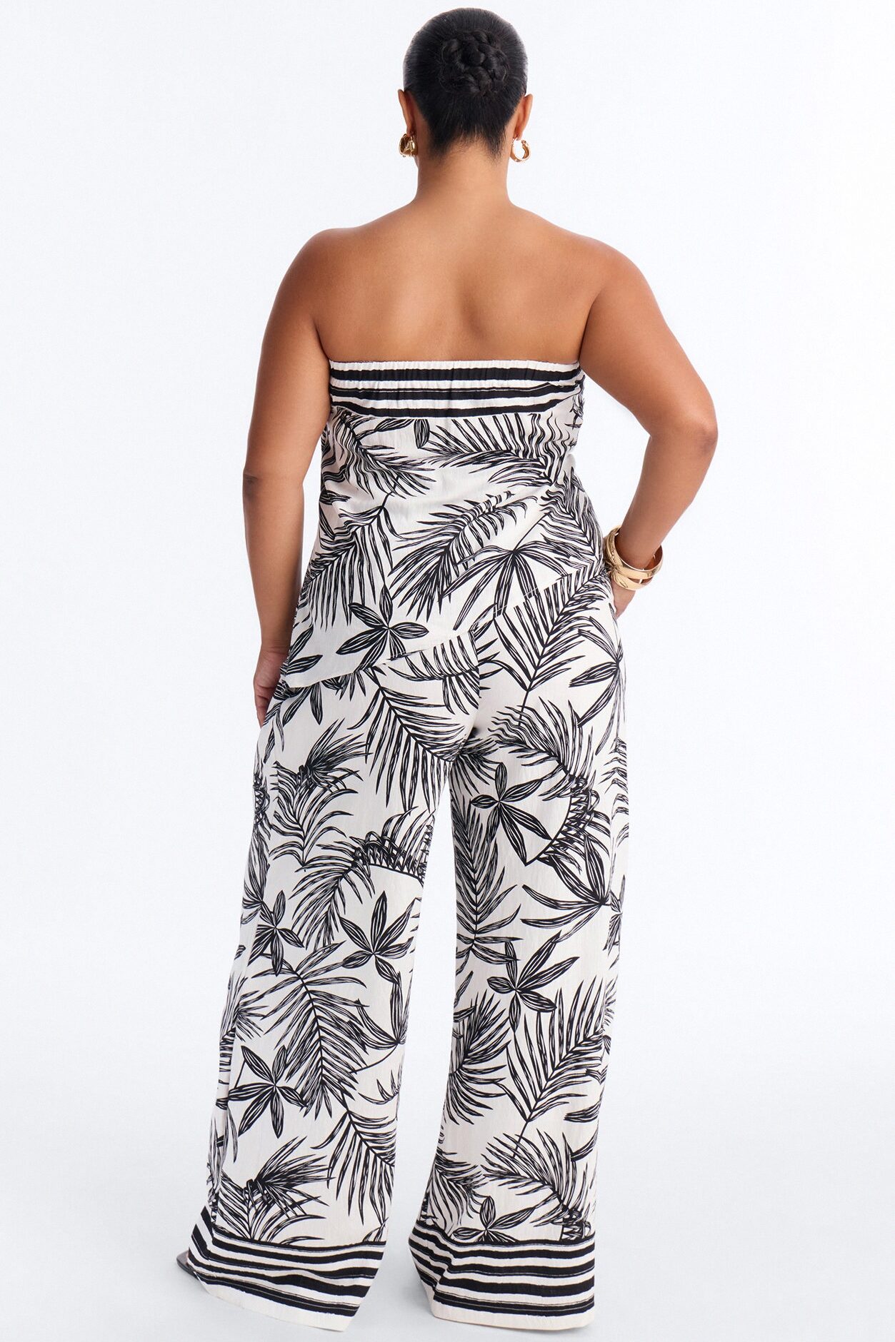 Irene Strapless Linen Pant Set - Black/combo