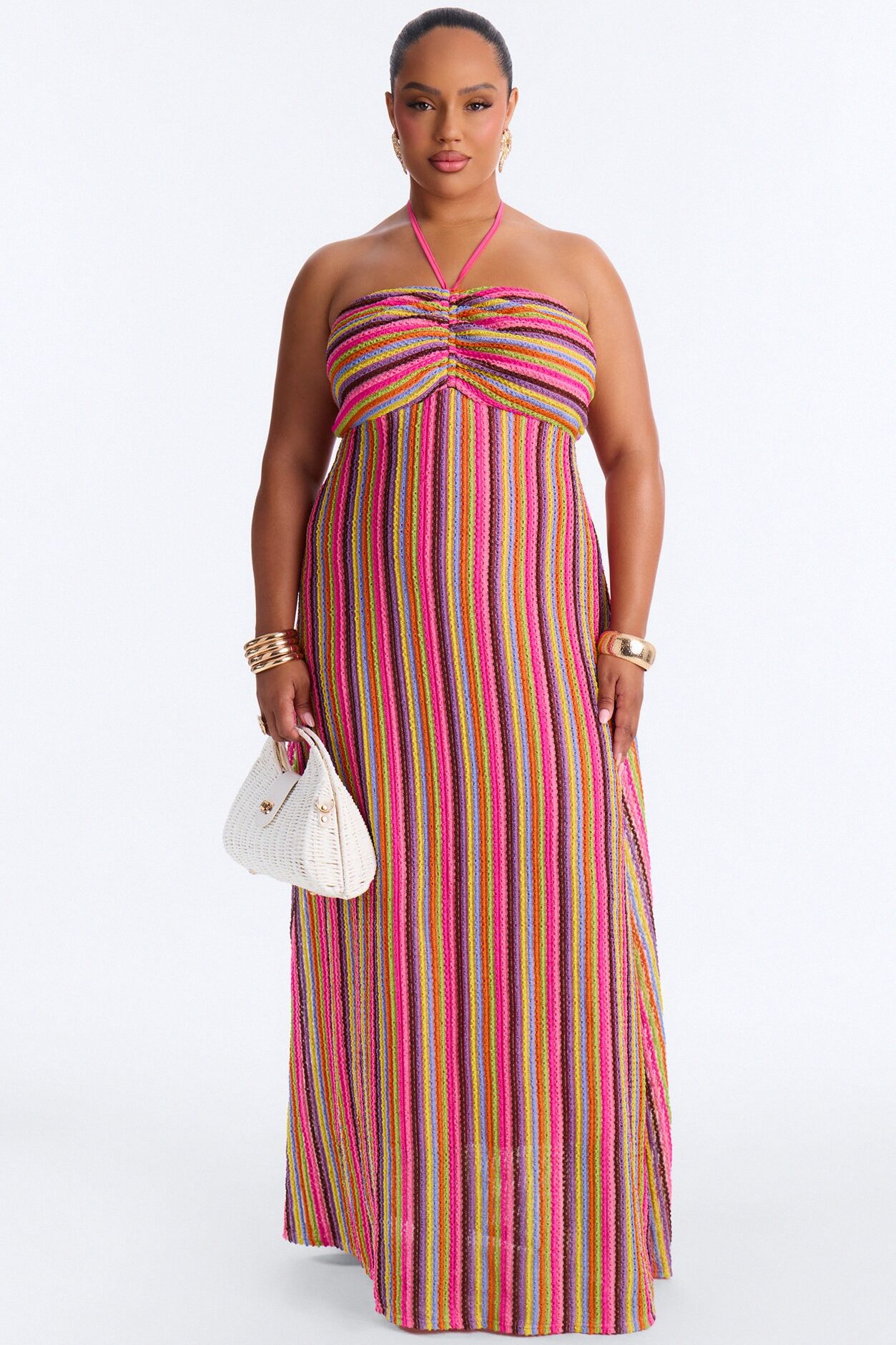 Sun Kissed Halter Striped Maxi Dress - Multi Color