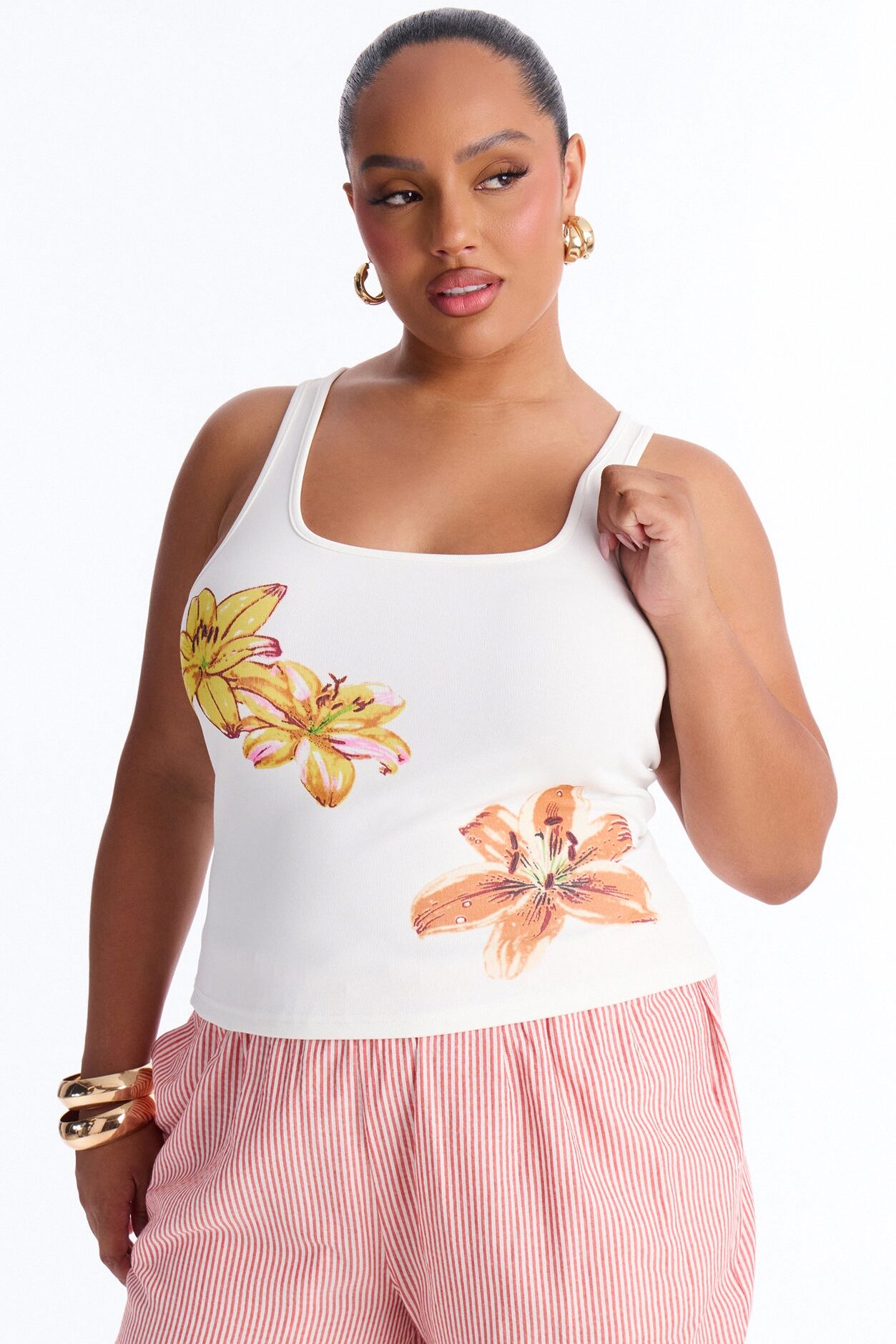 Bloom Season Ribbed Tank Top - White