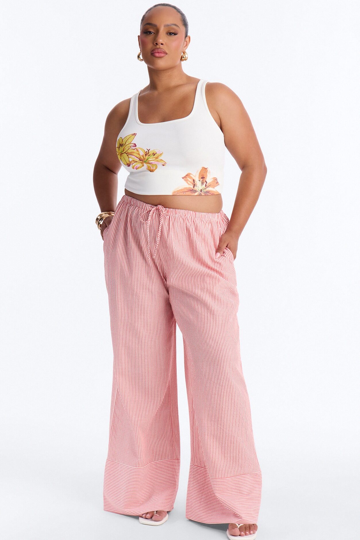 Suddenly I See Wide Leg Striped Pant - Tomato Red/combo