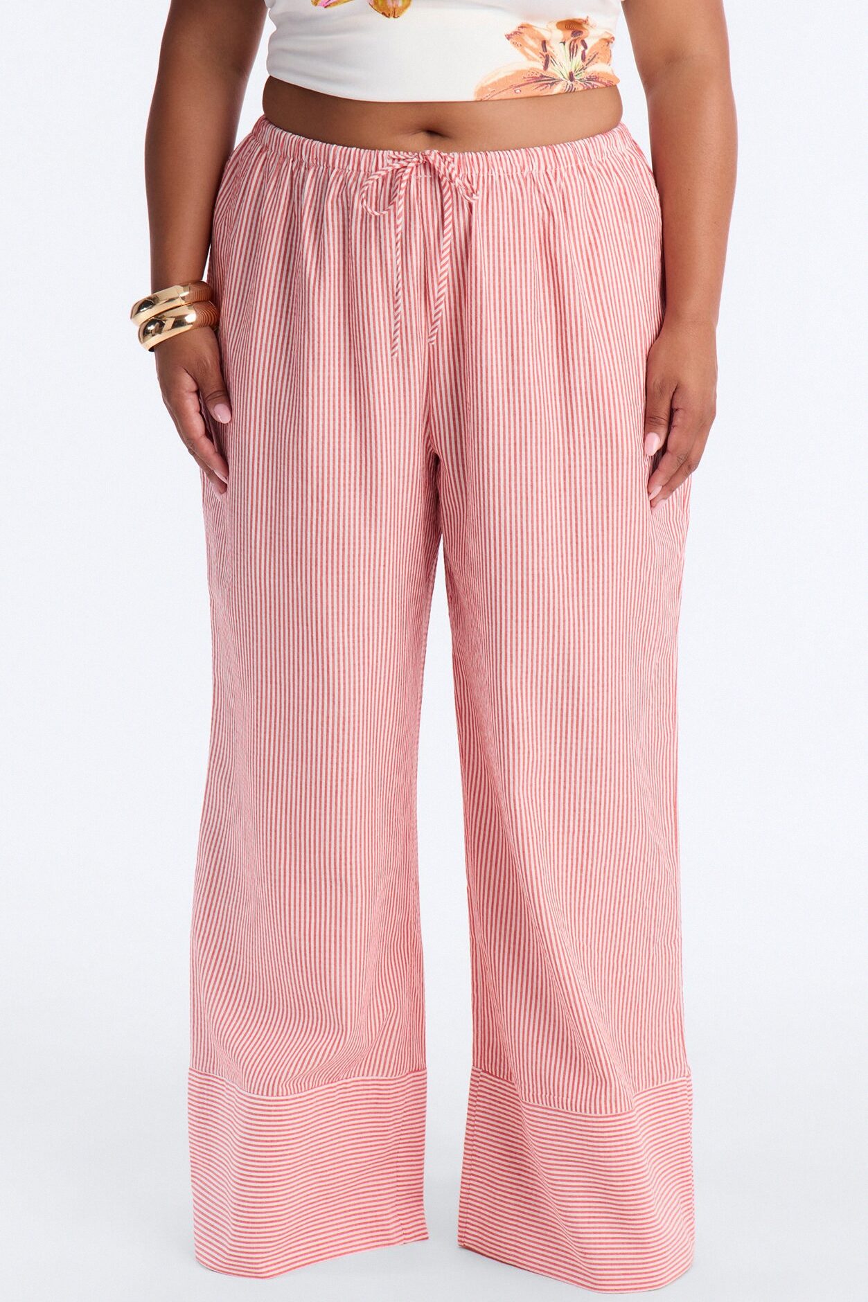 Suddenly I See Wide Leg Striped Pant - Tomato Red/combo