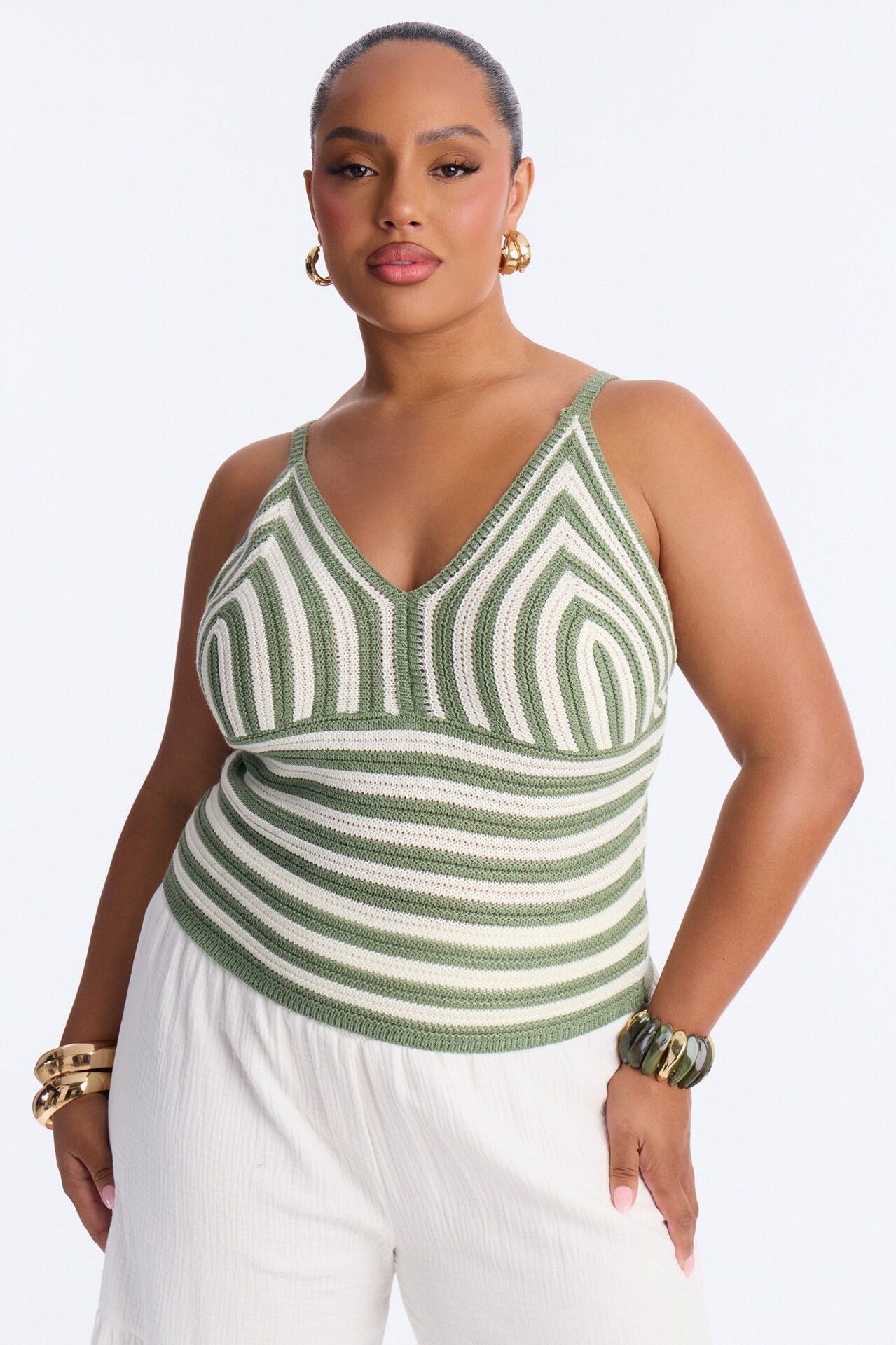 Lola Striped Crochet Top - Sage/combo
