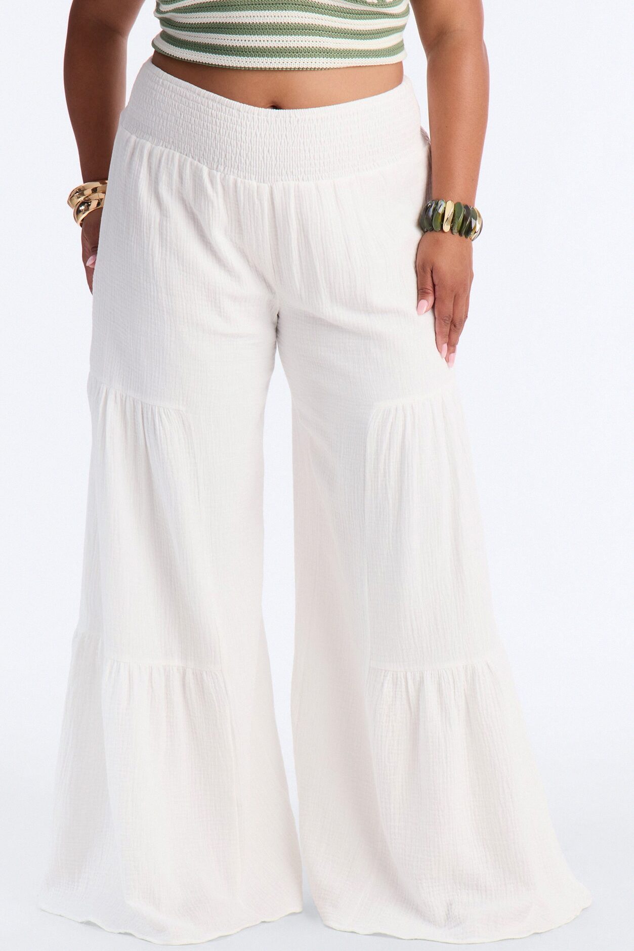 Breezy Bay Wide Leg Gauze Pant - White