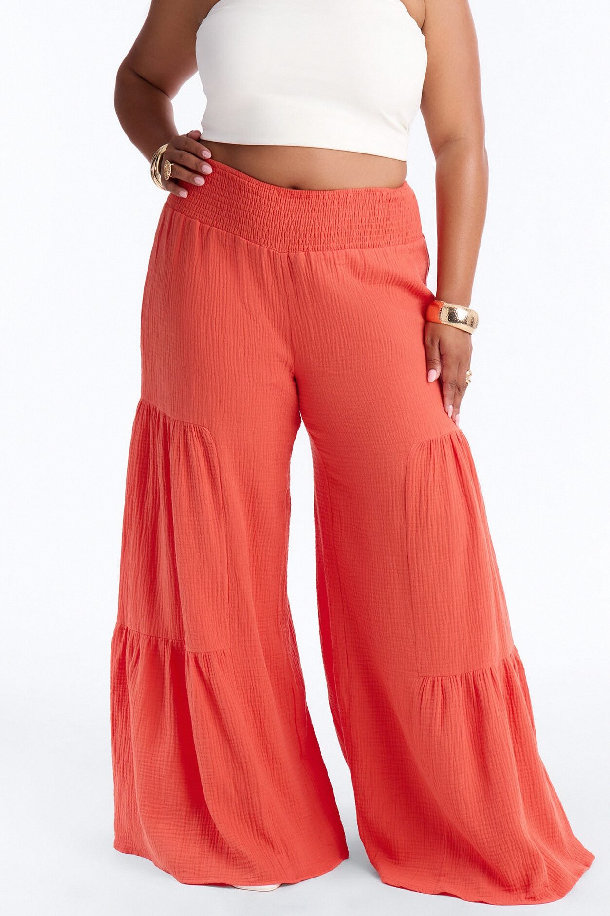 Breezy Bay Wide Leg Gauze Pant - Orange