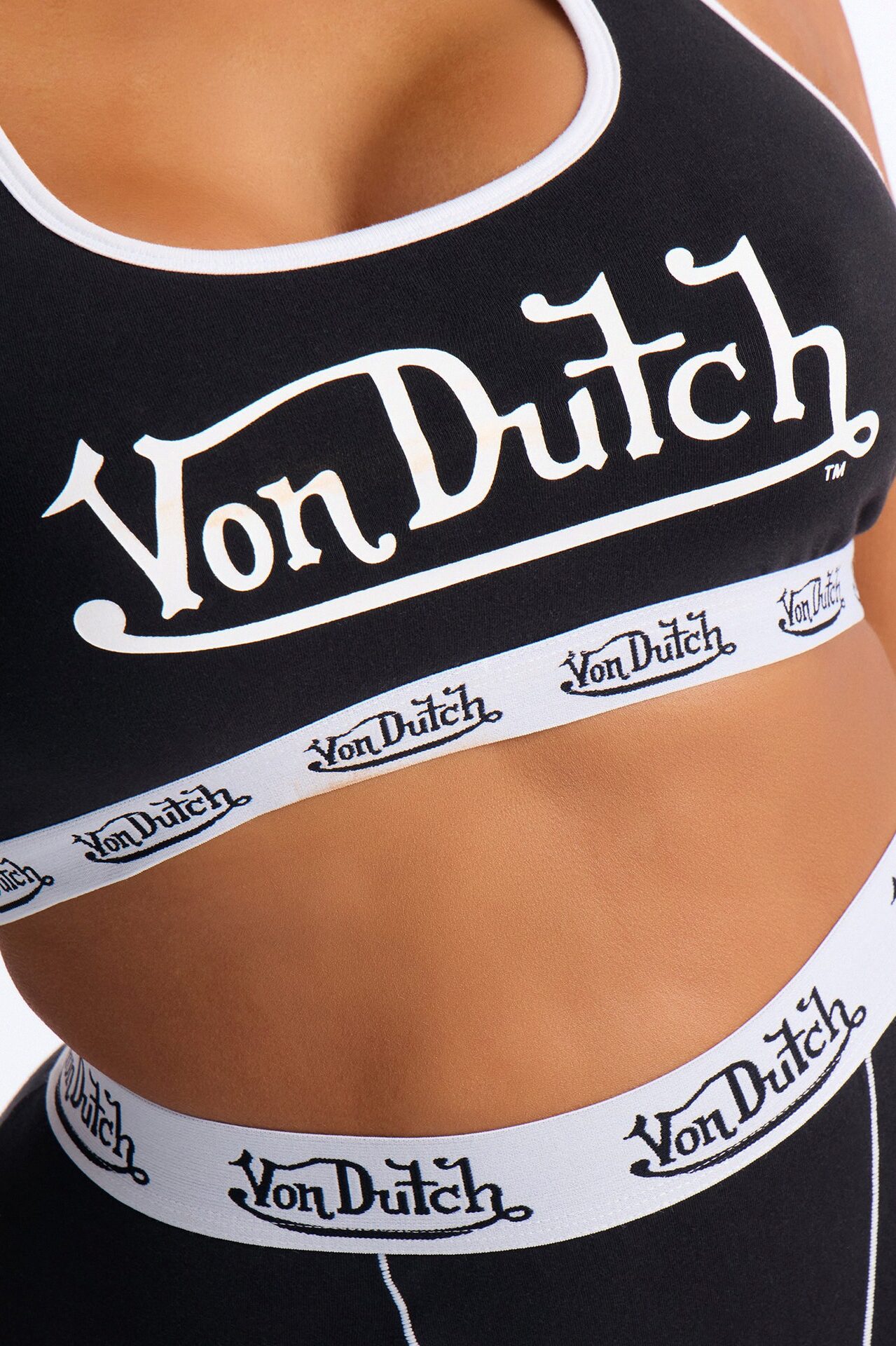 Von Dutch Contrast Stitching Bralette PJ Legging Pant Set - Black