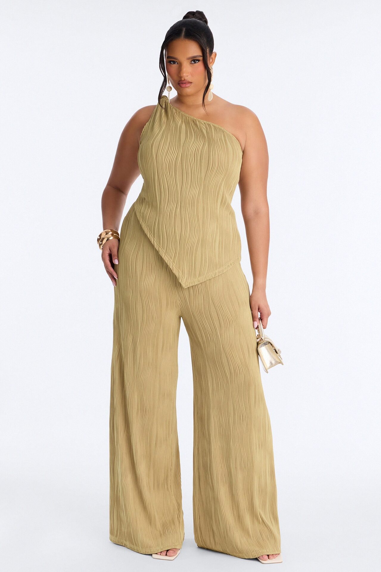 Nyla Textured Wide Leg Jumpsuit - Sage