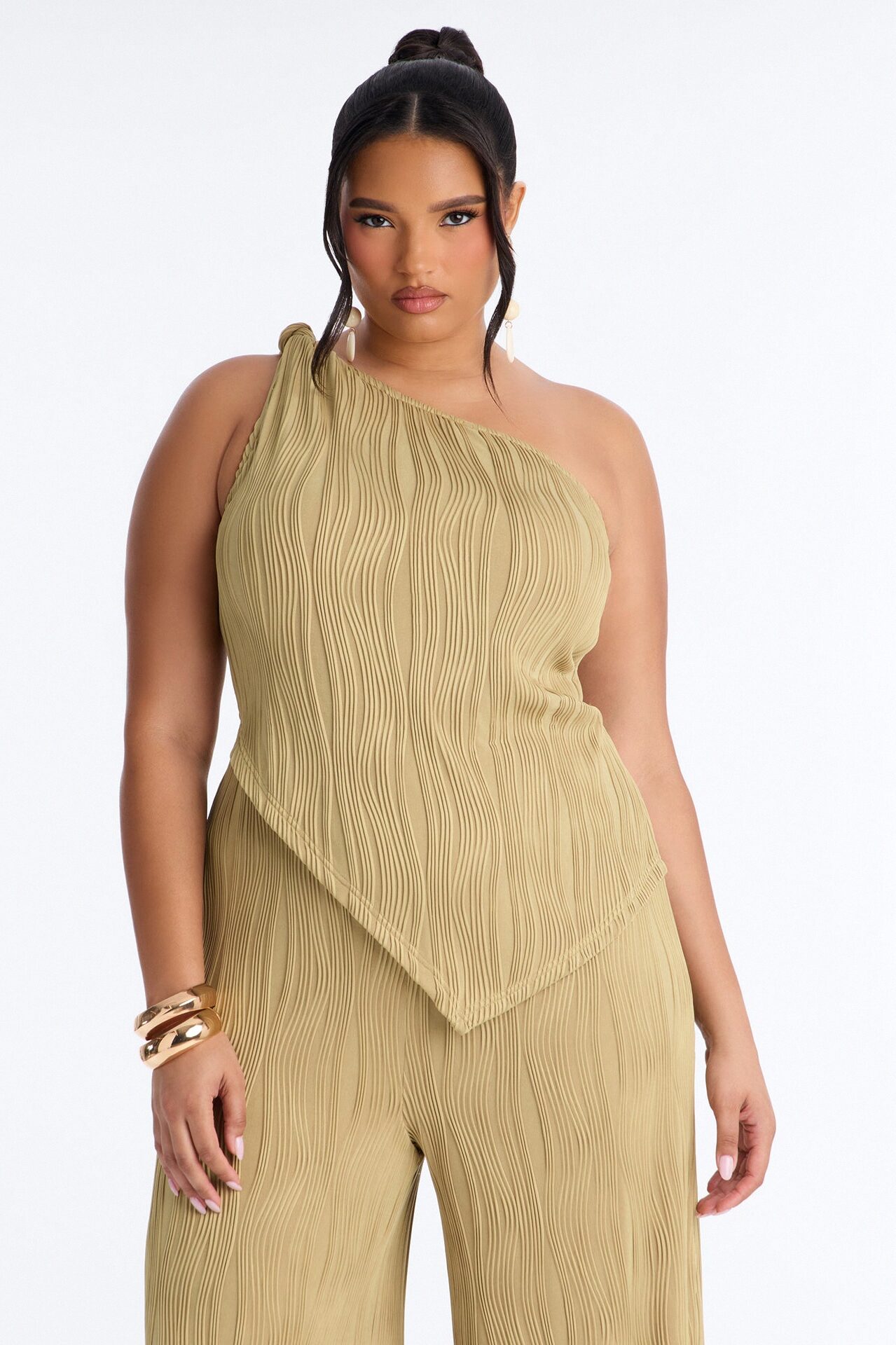 Nyla Textured Wide Leg Jumpsuit - Sage