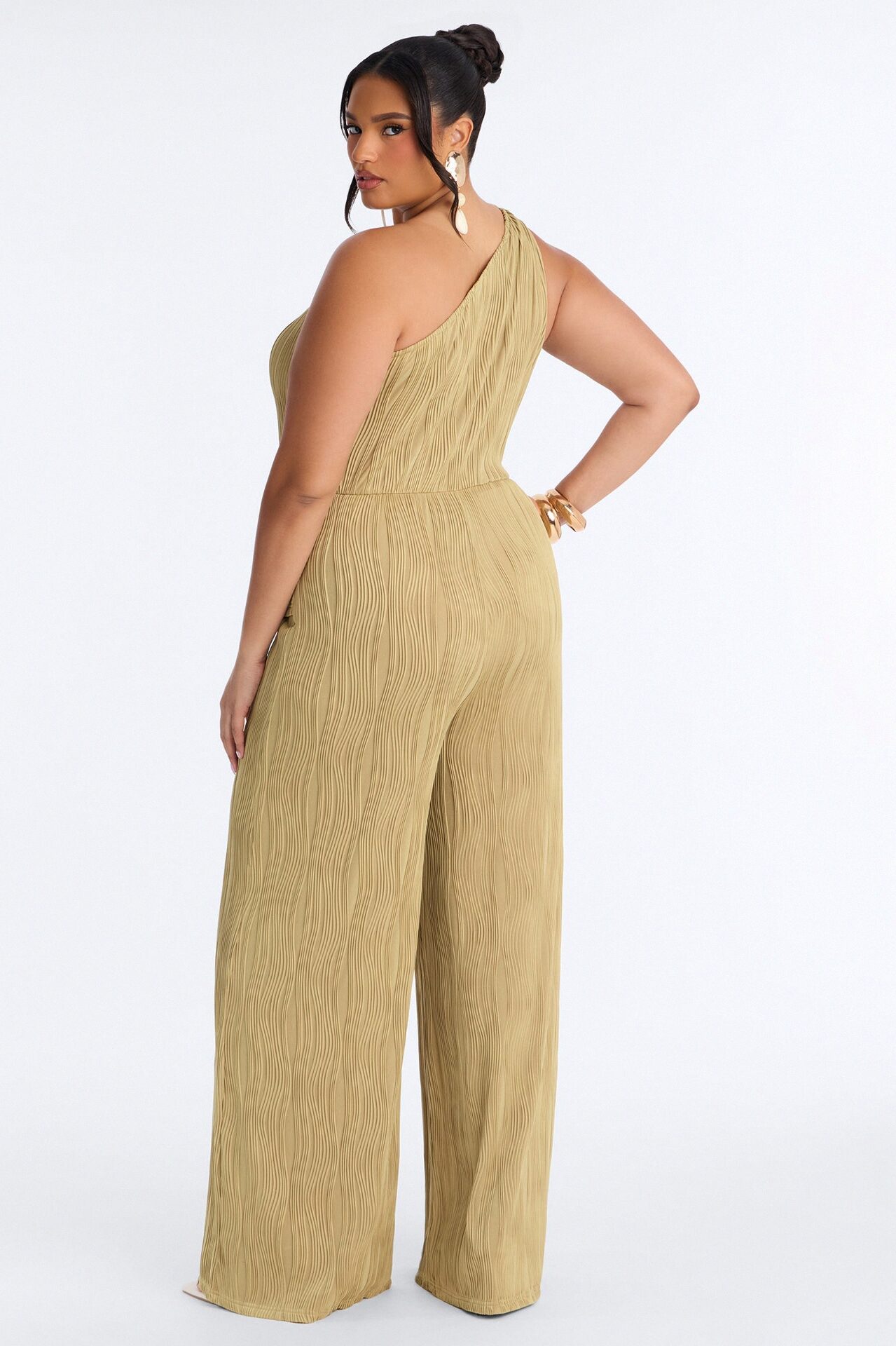 Nyla Textured Wide Leg Jumpsuit - Sage