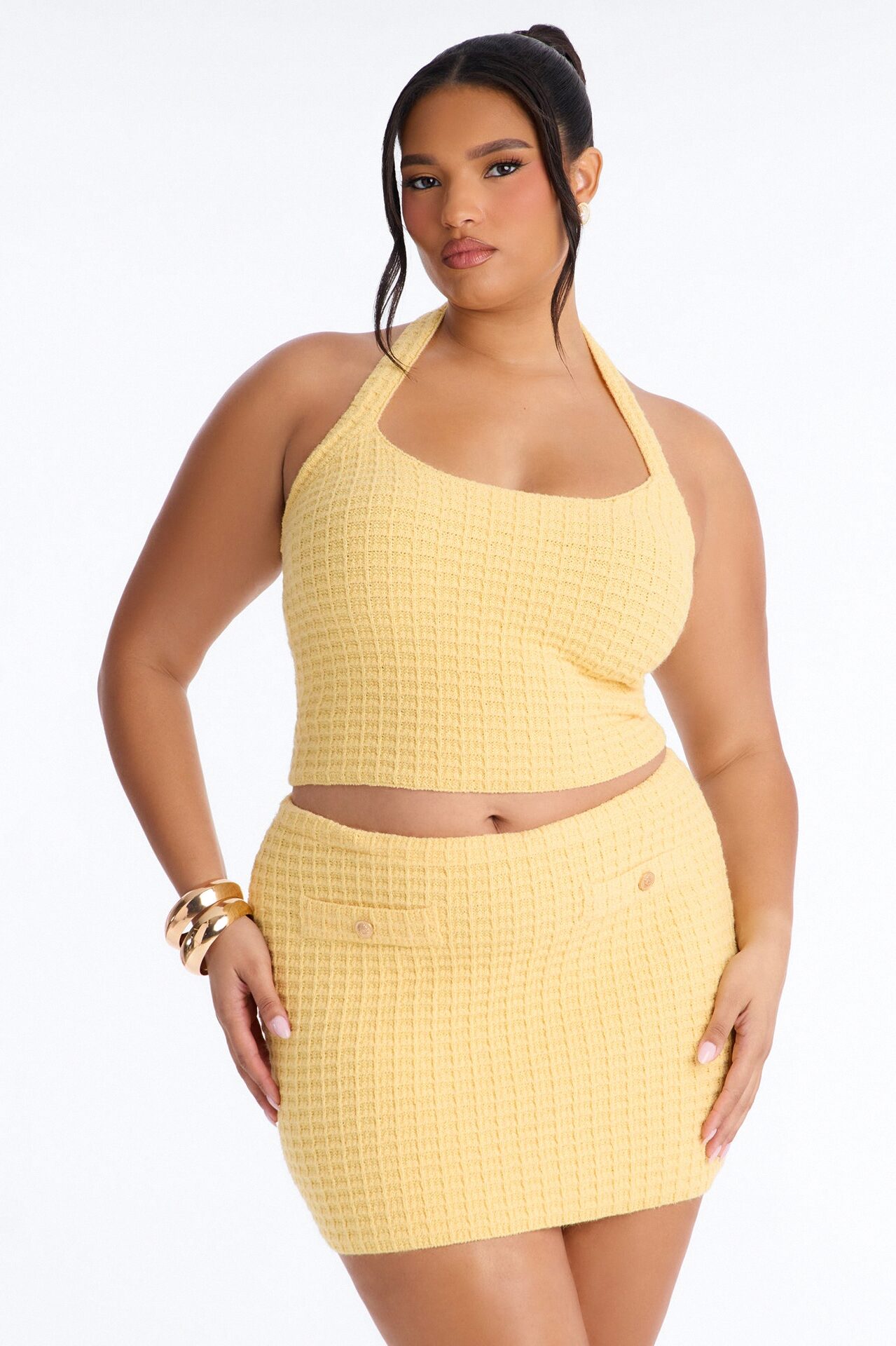 Minimal Effort Sweater Halter Top - Butter Yellow