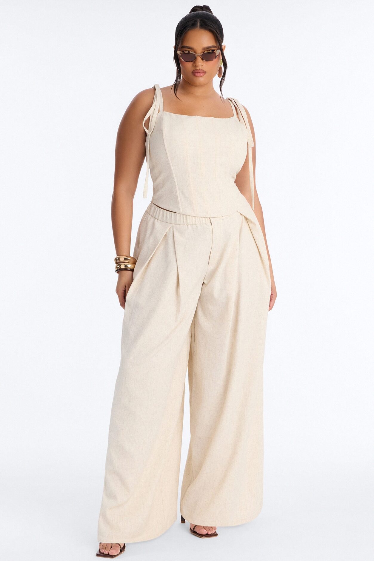 Muse Behavior Corset Linen Pant Set - Natural