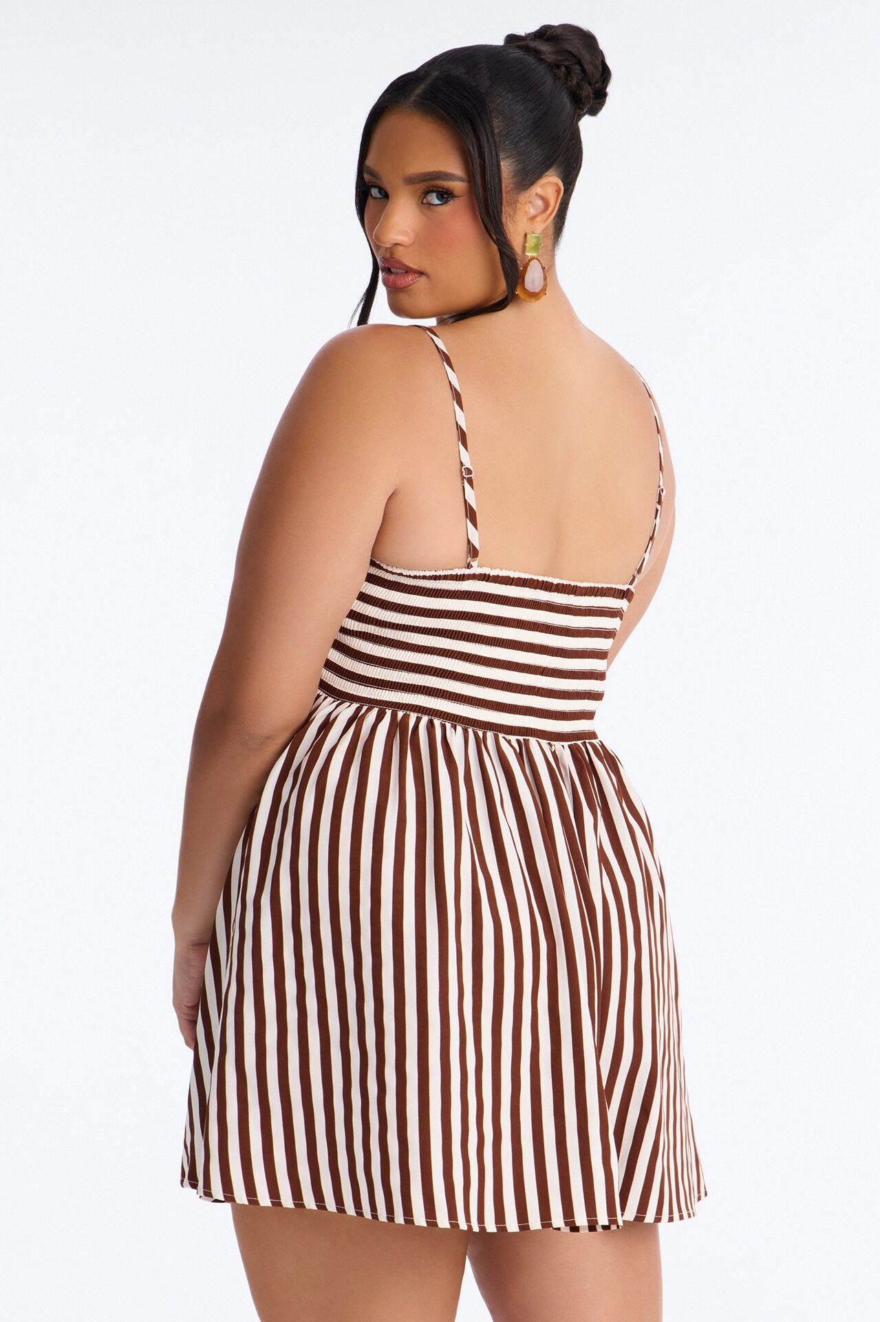 Anne Striped Mini Dress - Brown Combo
