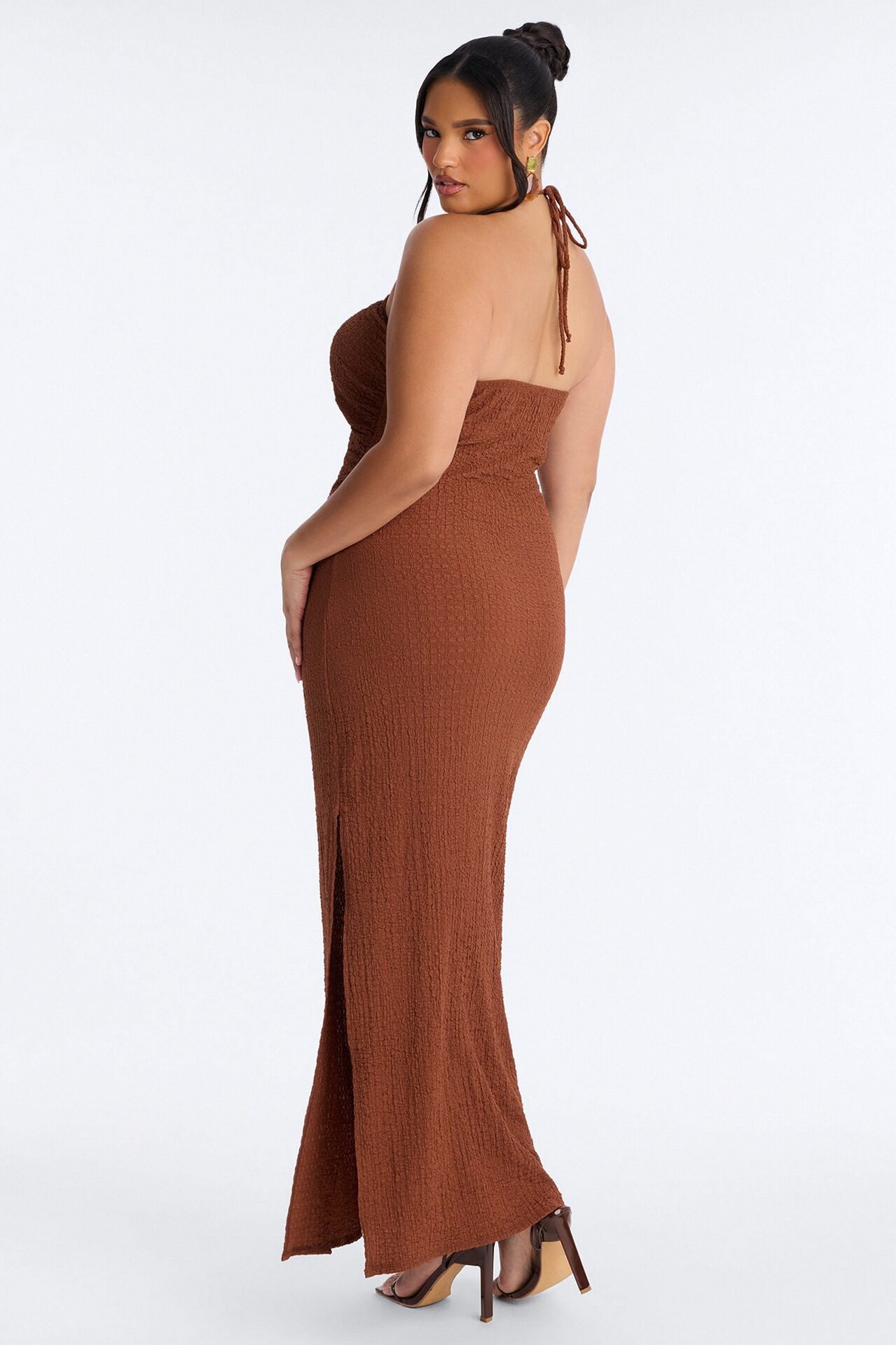 Tulum Halter Textured Maxi Dress - Chocolate