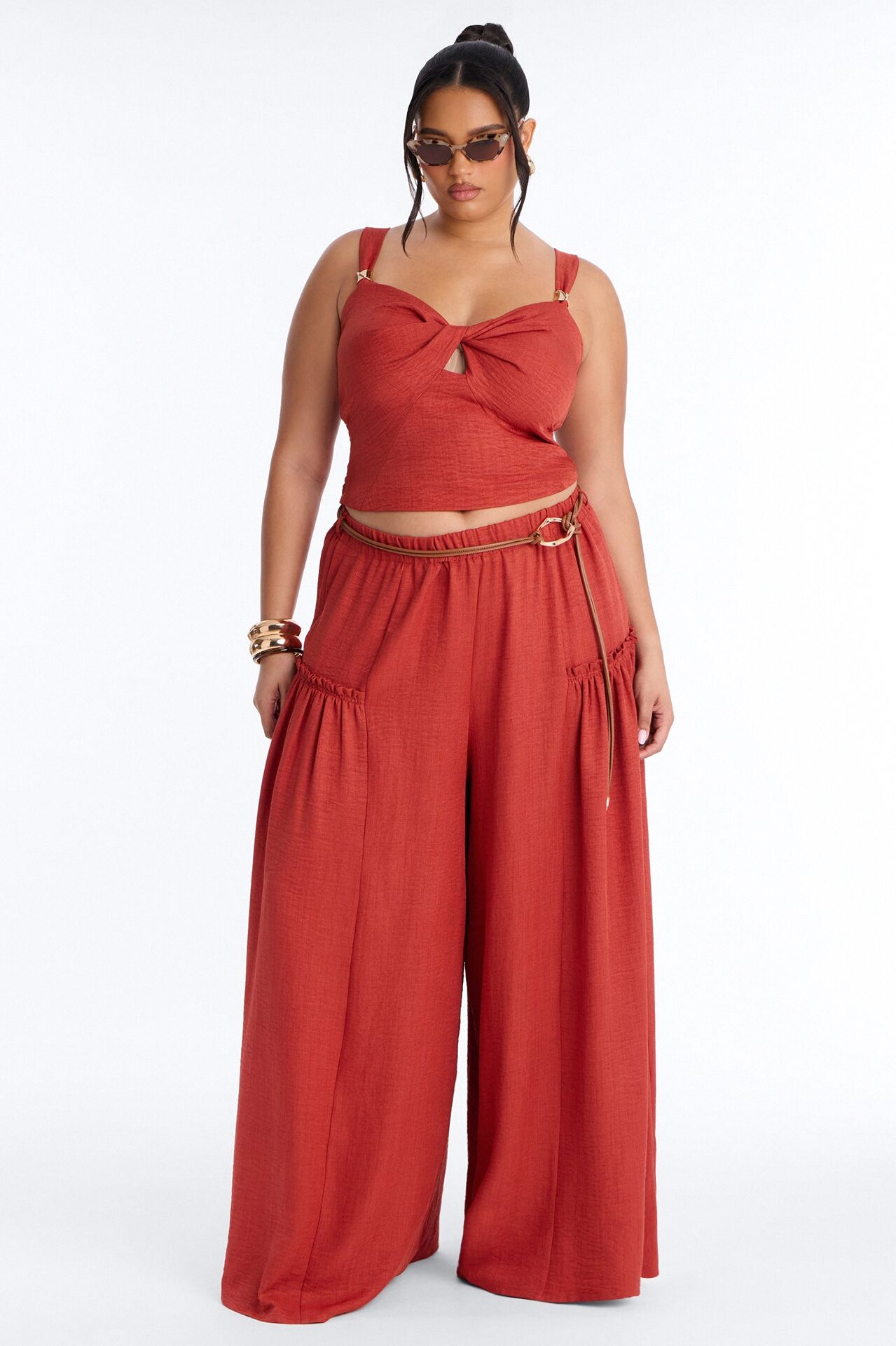 Stacy Belted Pant Set - Rust