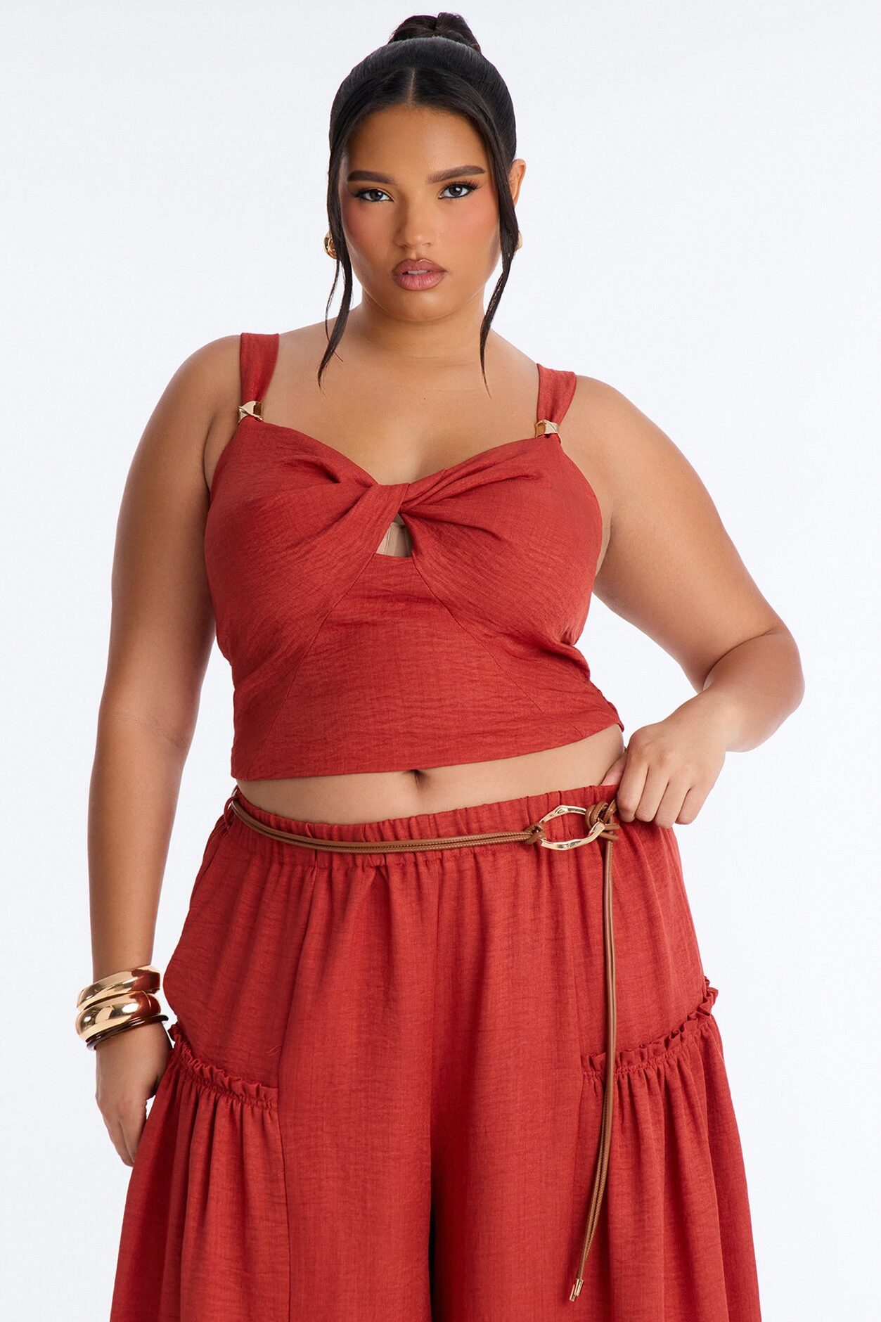 Stacy Belted Pant Set - Rust