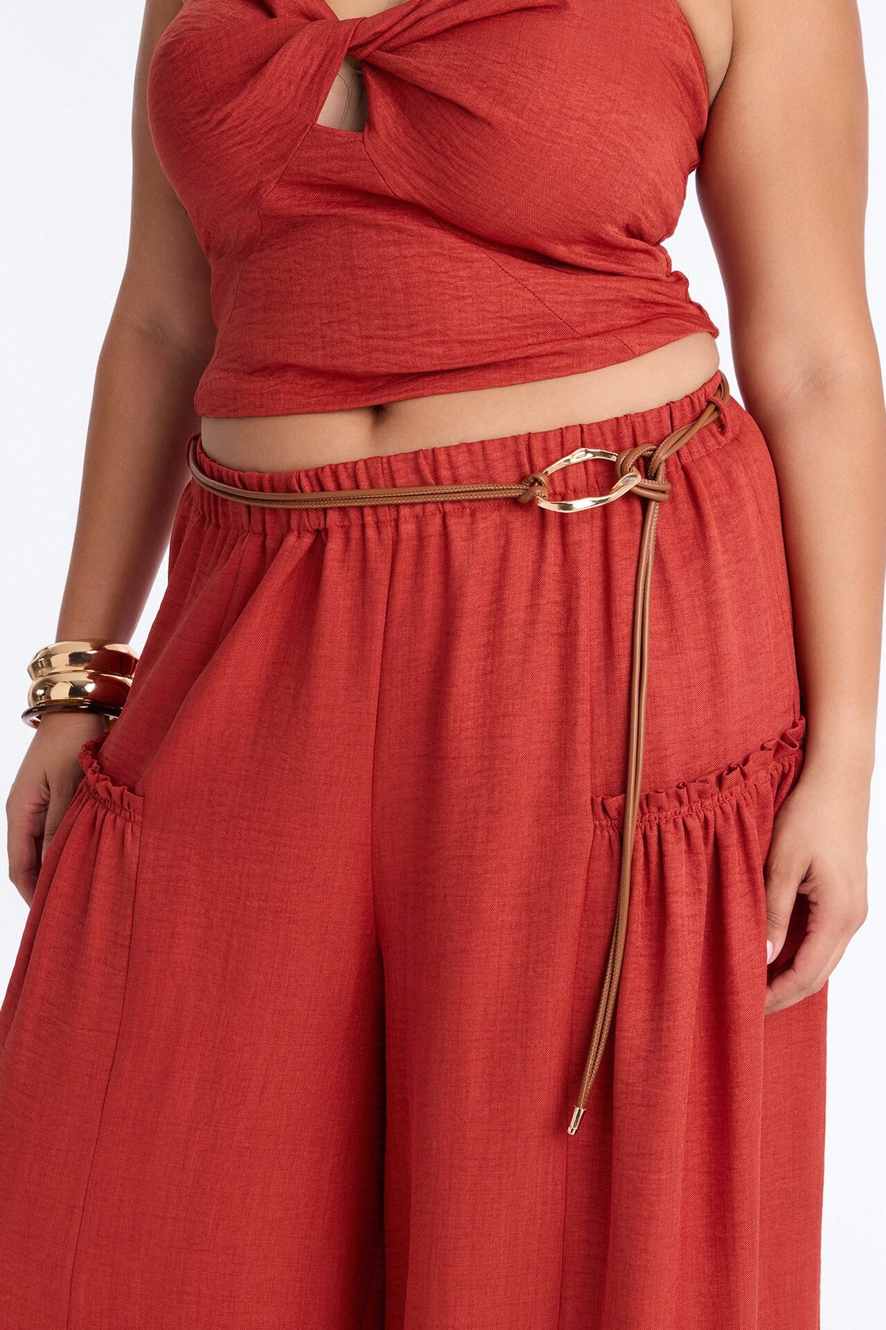 Stacy Belted Pant Set - Rust