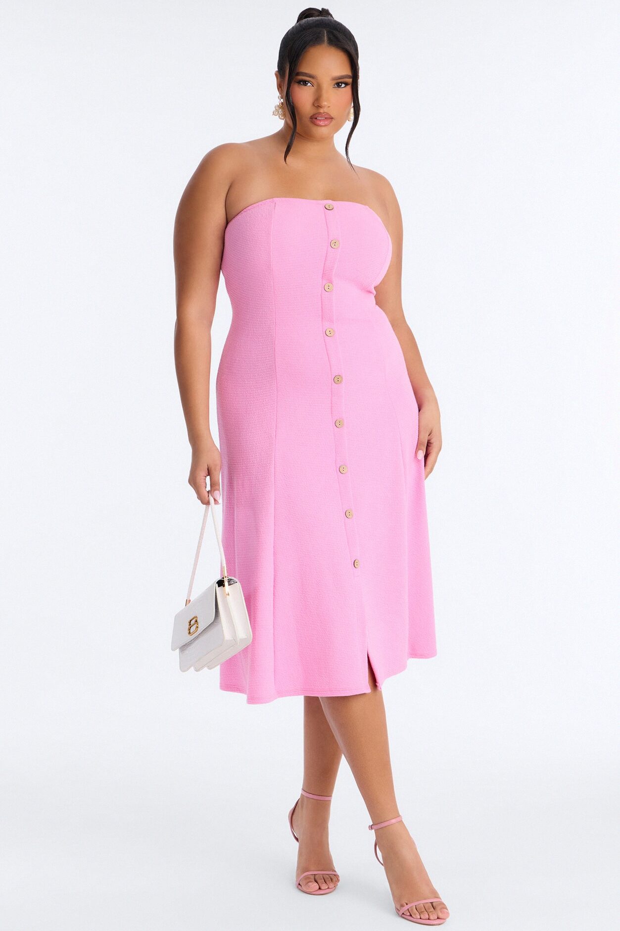Celia Strapless Textured Midi Dress - Pink