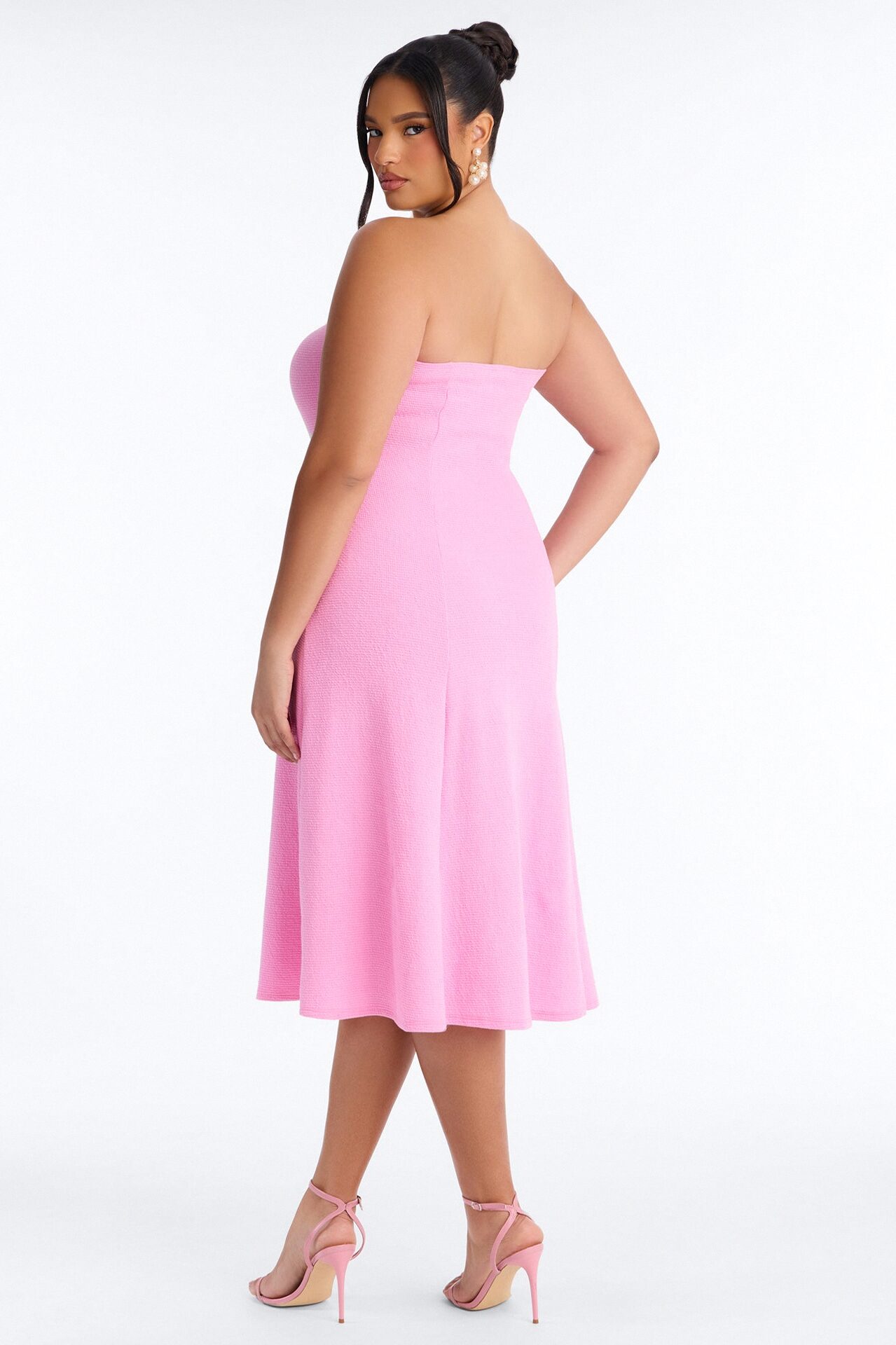 Celia Strapless Textured Midi Dress - Pink