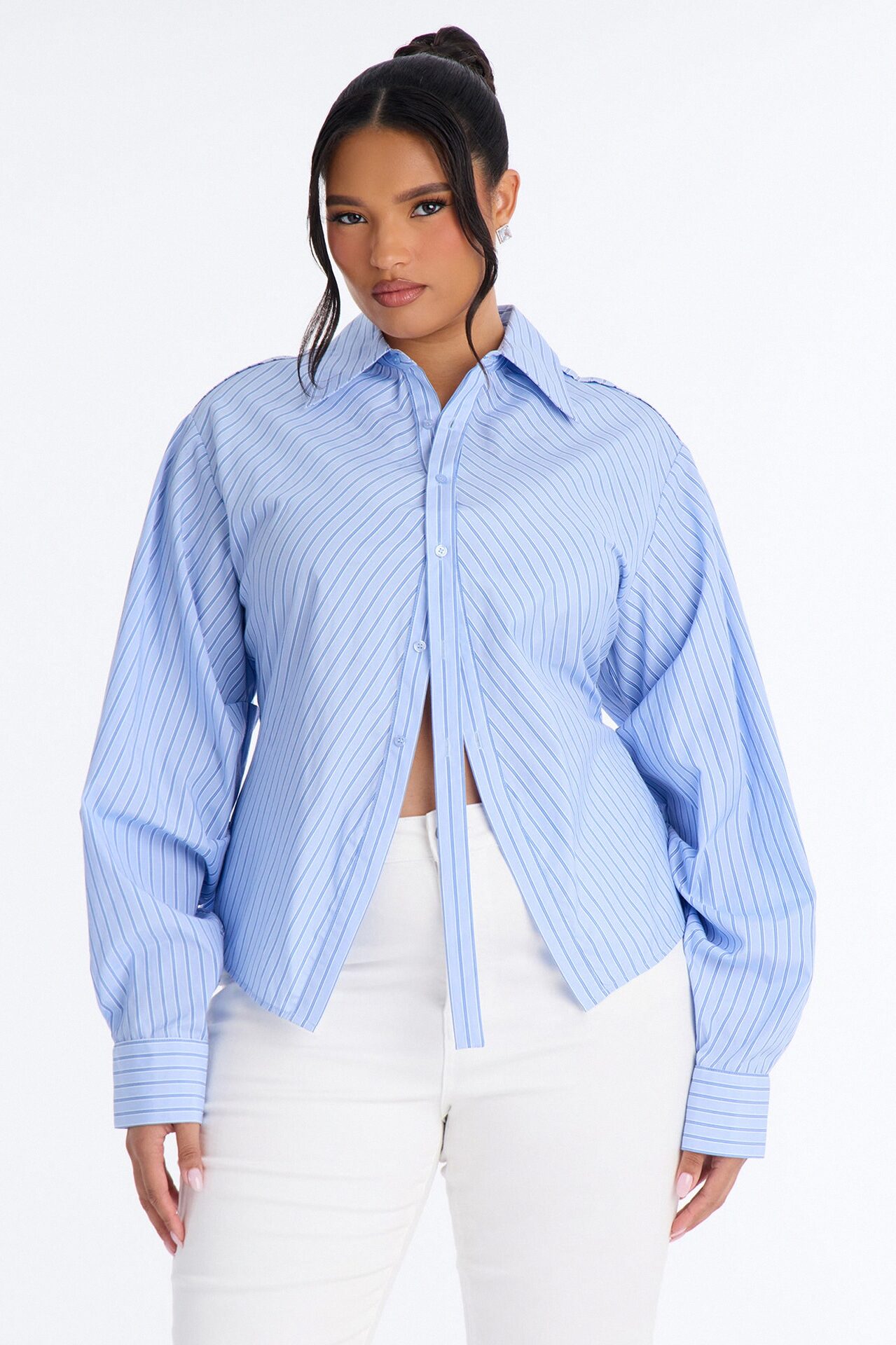 Doing The Most Striped Poplin Shirt - Blue/combo