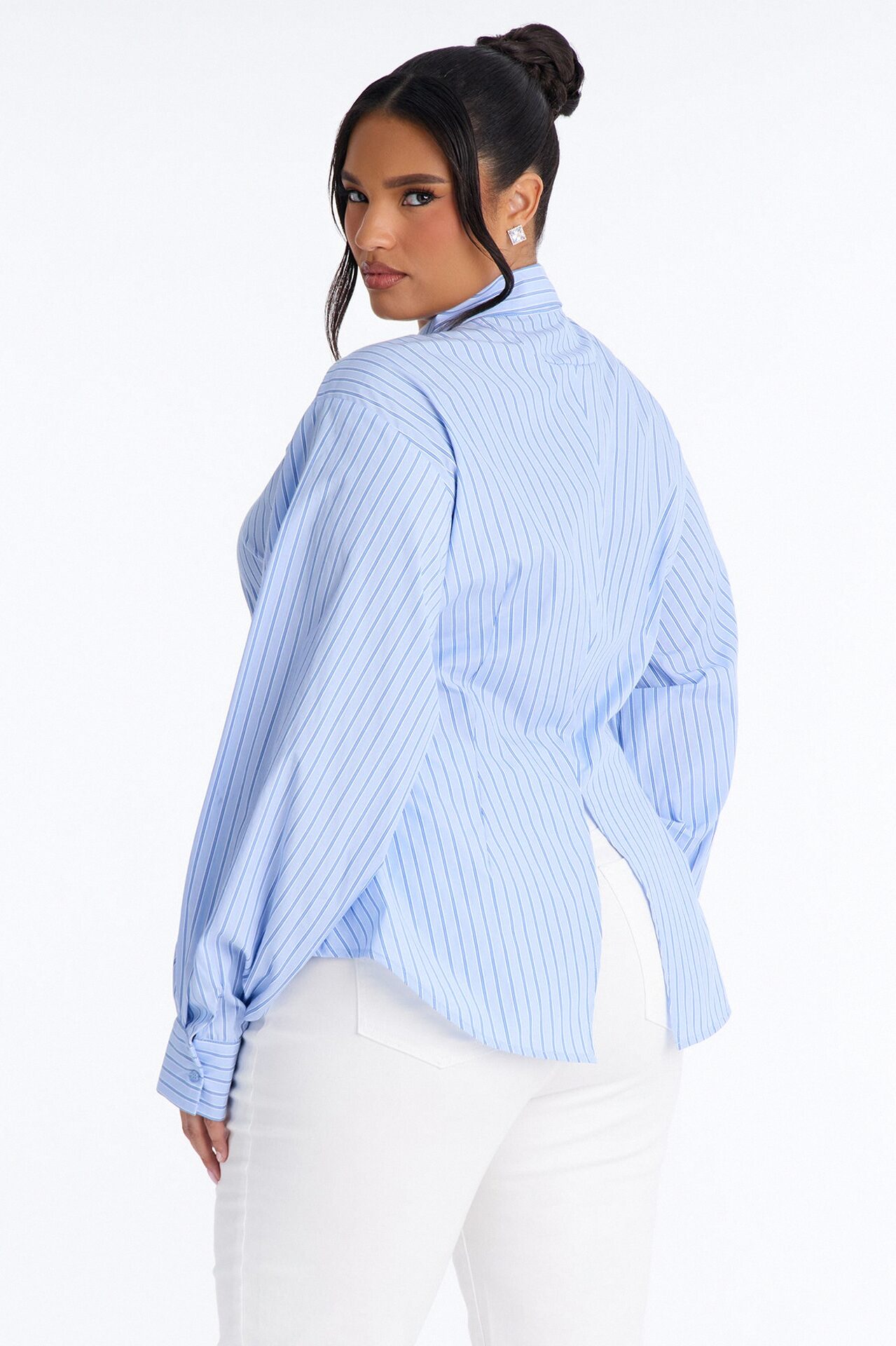 Doing The Most Striped Poplin Shirt - Blue/combo