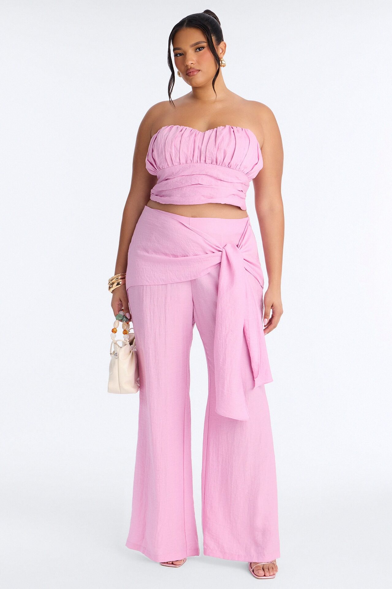 Zariah Strapless Linen Wrap Pant Set - Lilac