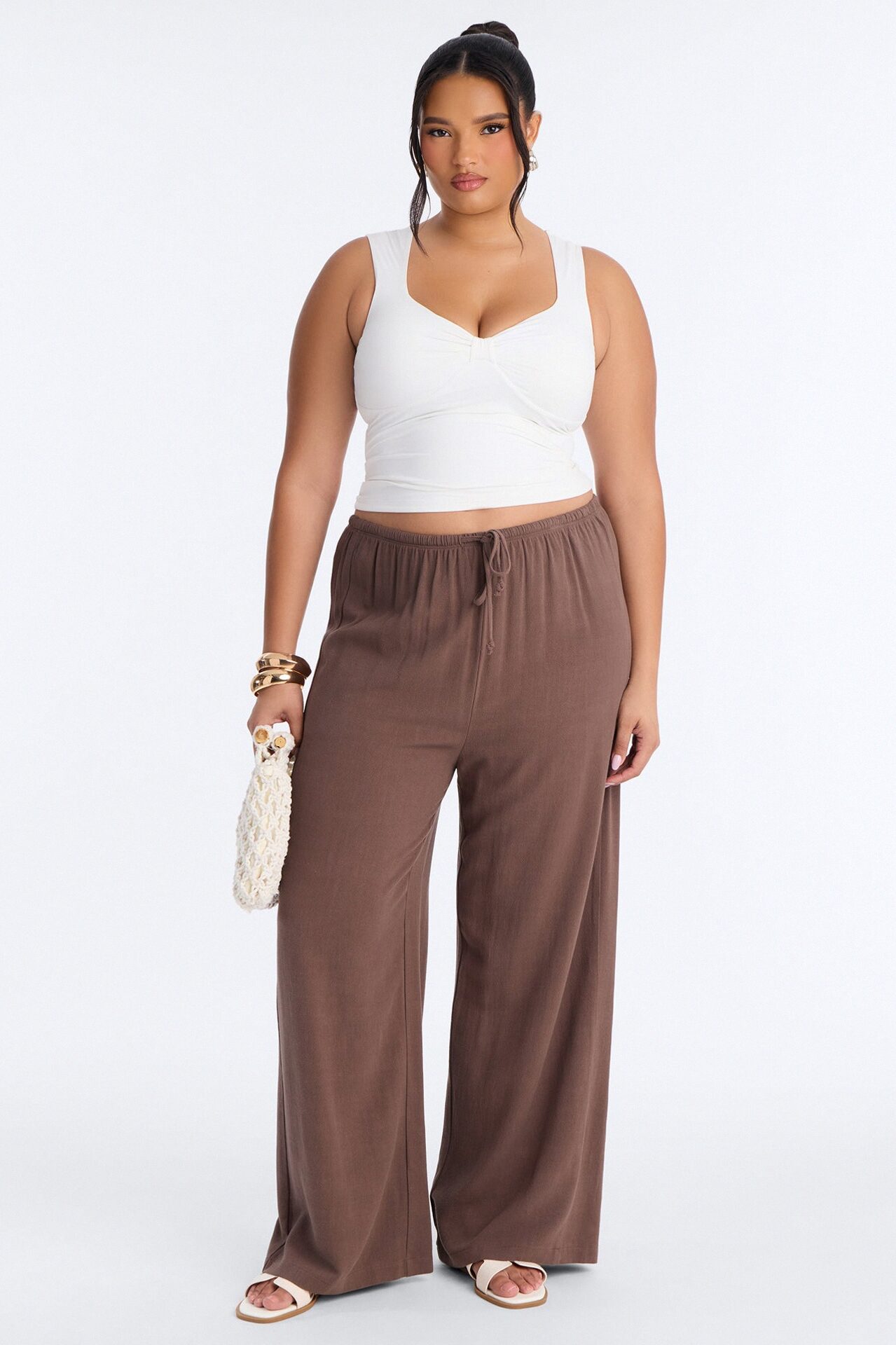 Kienna Low Rise Linen Wide Leg Pant 30″ - Chocolate
