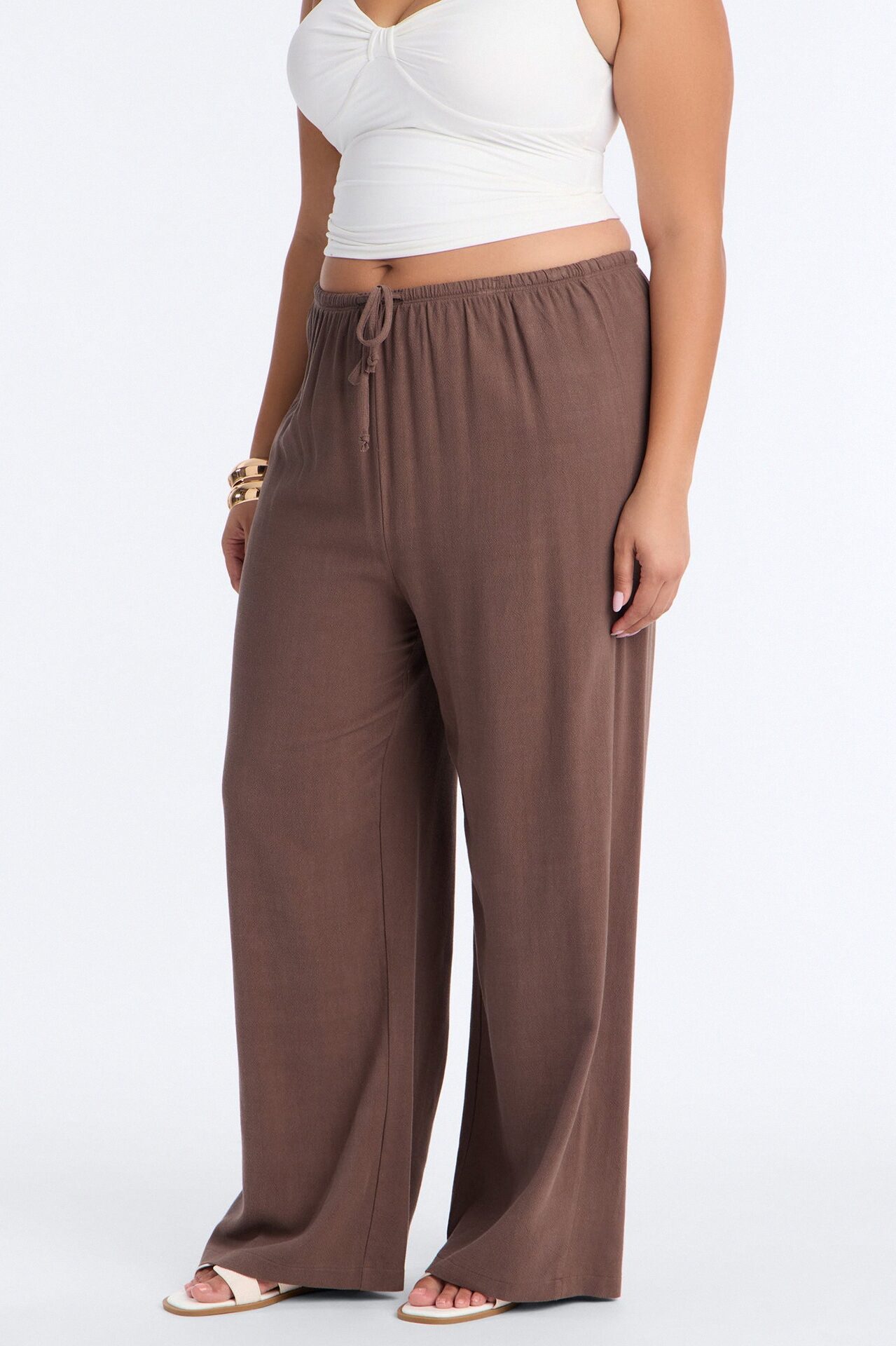 Kienna Low Rise Linen Wide Leg Pant 30″ - Chocolate