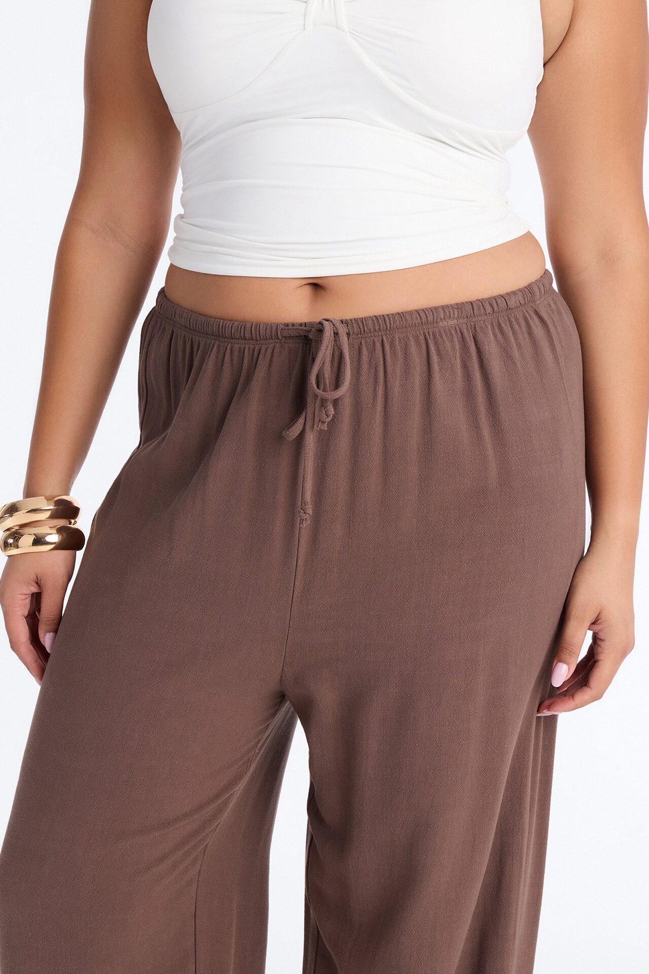 Kienna Low Rise Linen Wide Leg Pant 30″ - Chocolate
