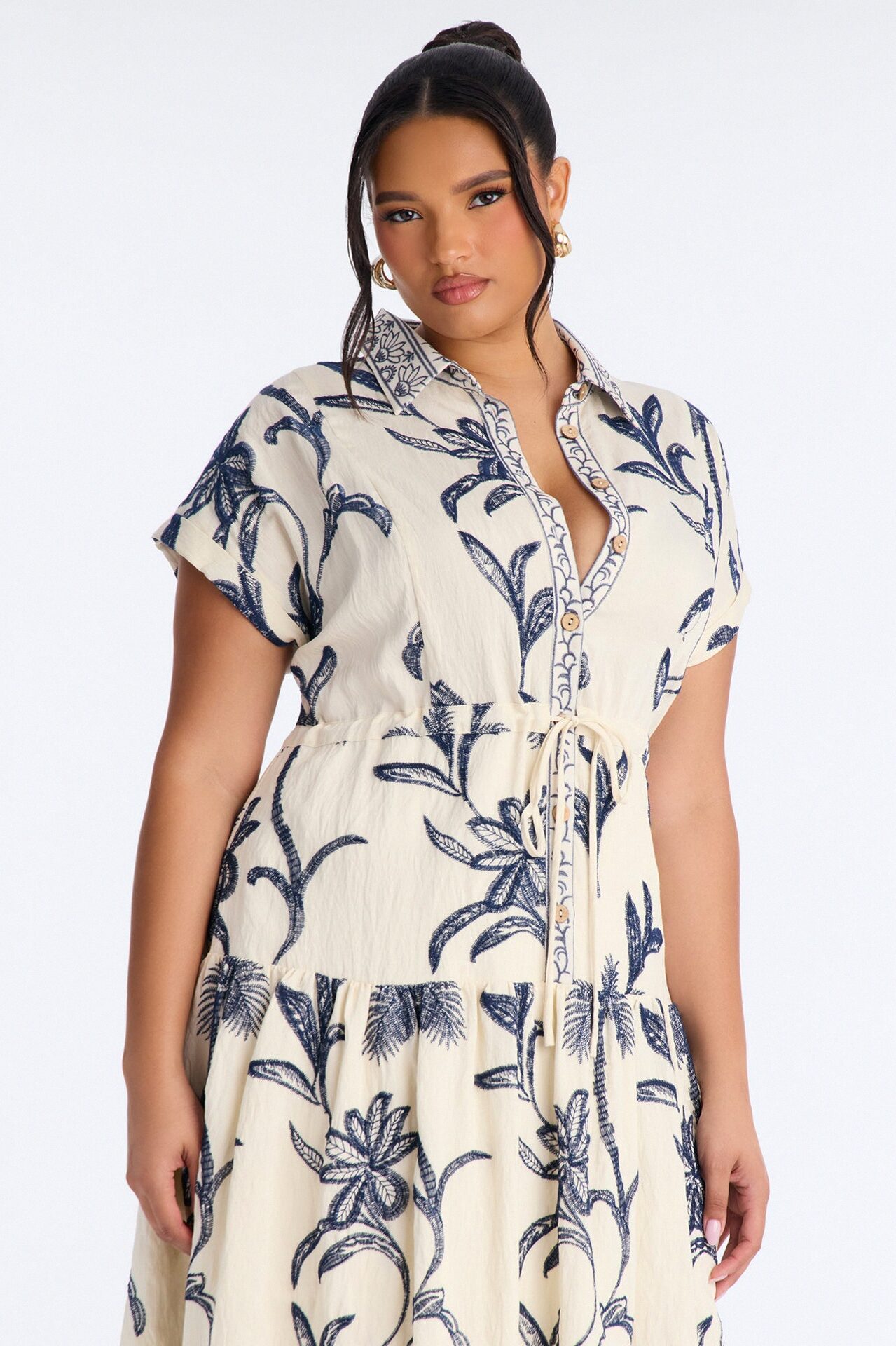 Maria Embroidered Midi Dress - White/Blue