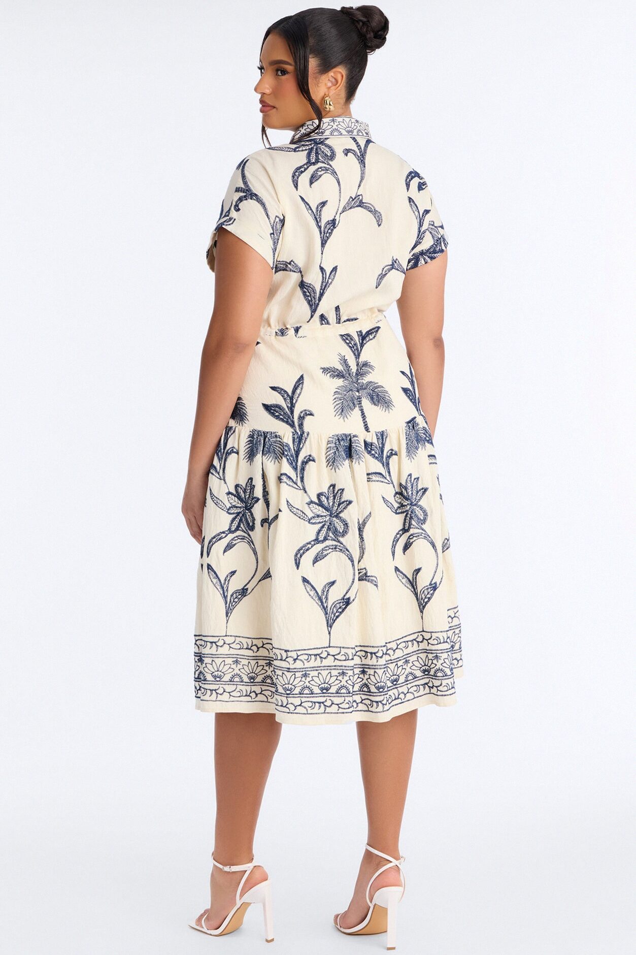 Maria Embroidered Midi Dress - White/Blue