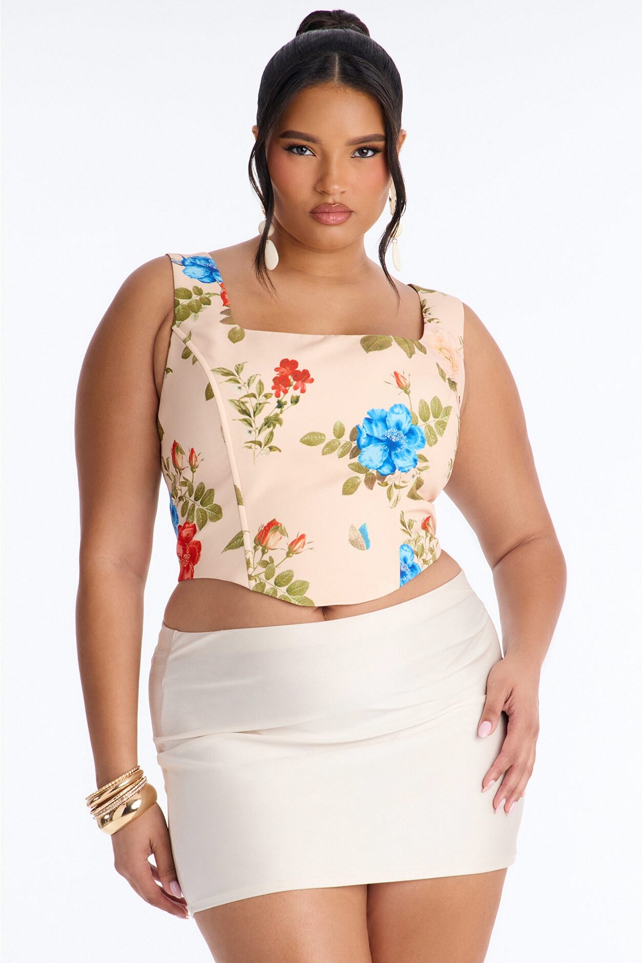 Sprinkled In Floral Back Zip Corset - Blush/combo