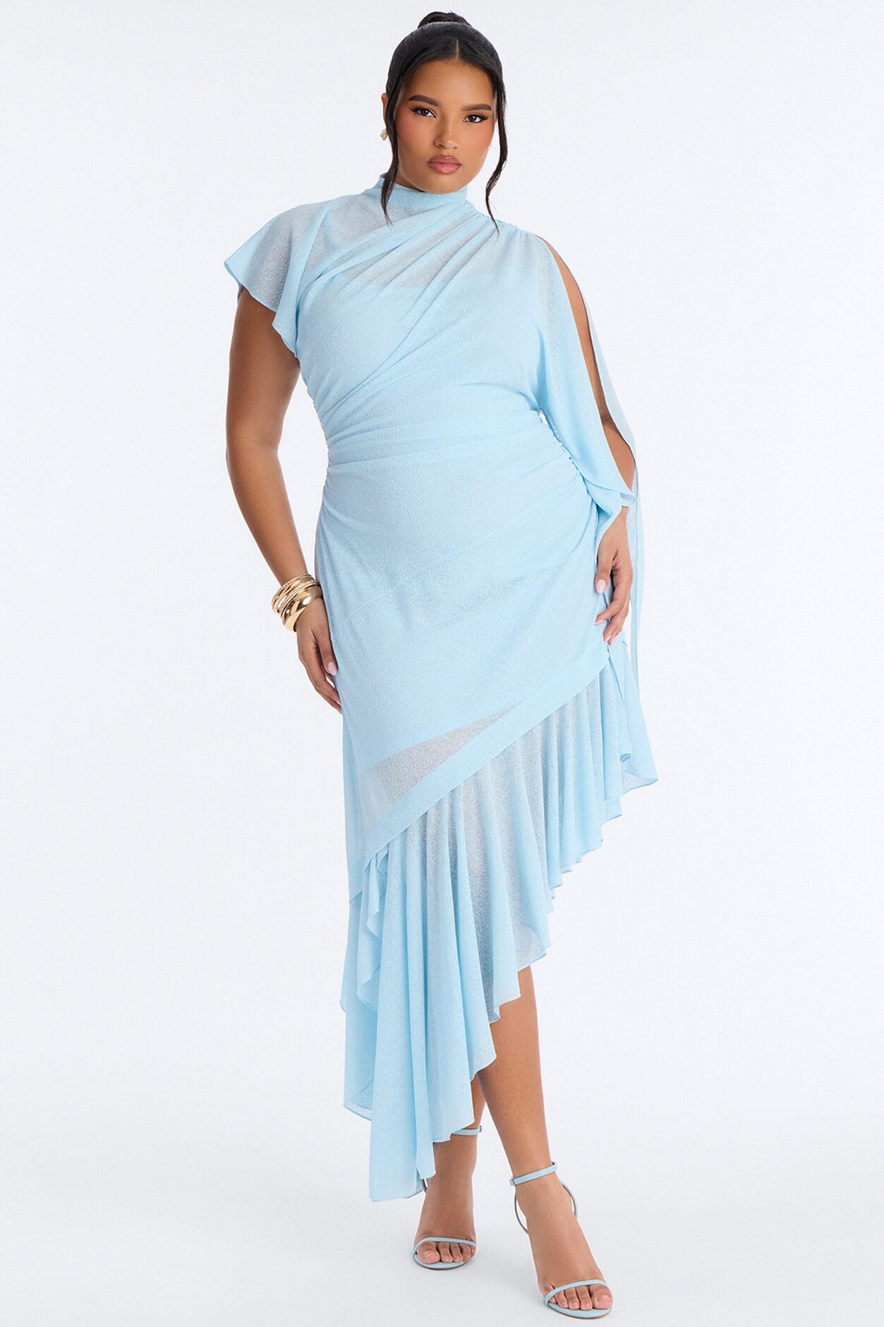 Baddie Asymmetrical Maxi Dress - Light Blue