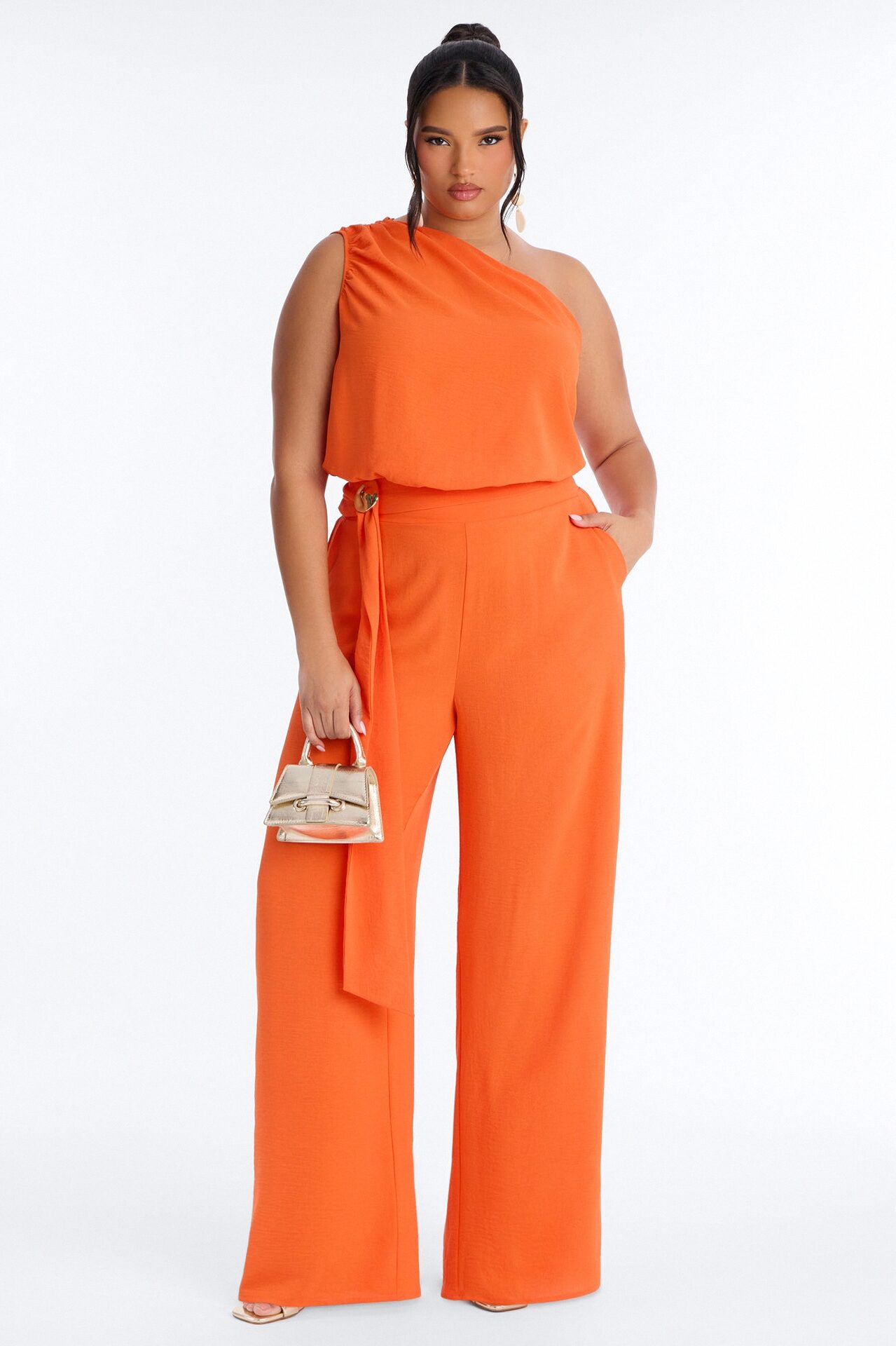 Maeve One Shoulder Pant Set - Orange