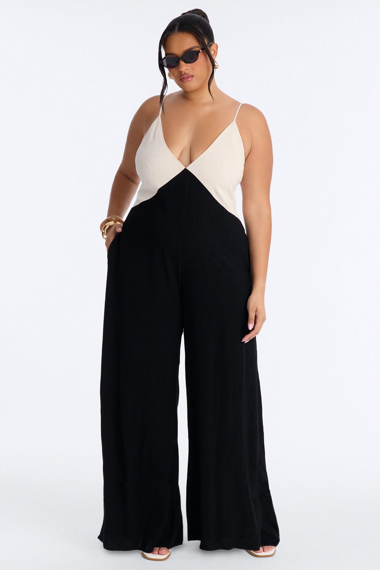 Katya Linen Wide Leg Jumpsuit - Black