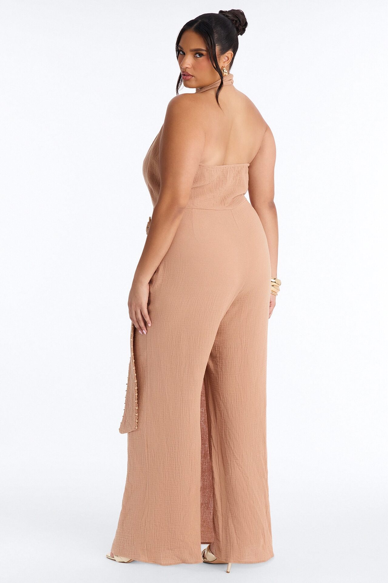 Drift With Me Halter Airflow Jumpsuit - Tan