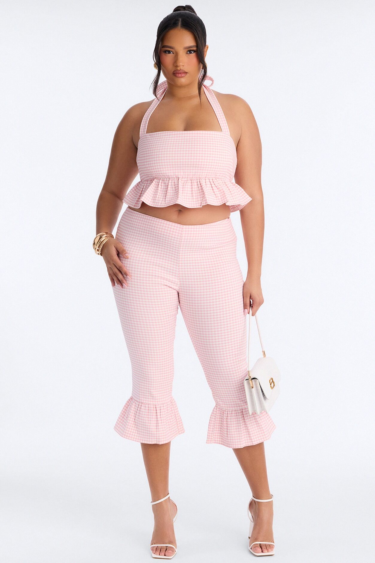 Dorothy Darling Ruffle Trim Gingham Capri - Pink