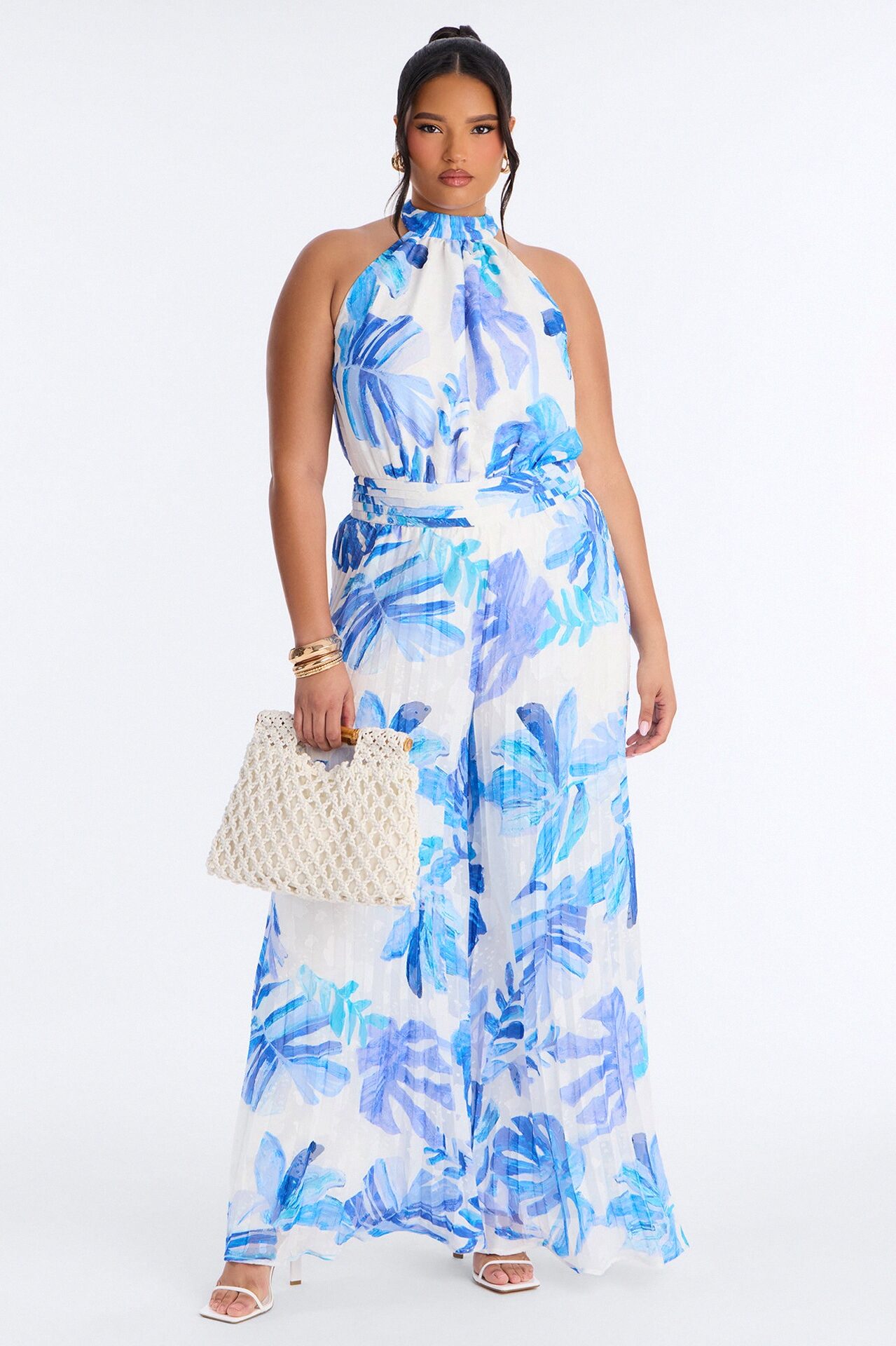 Deanna Tropical Chiffon Wide Leg - Blue