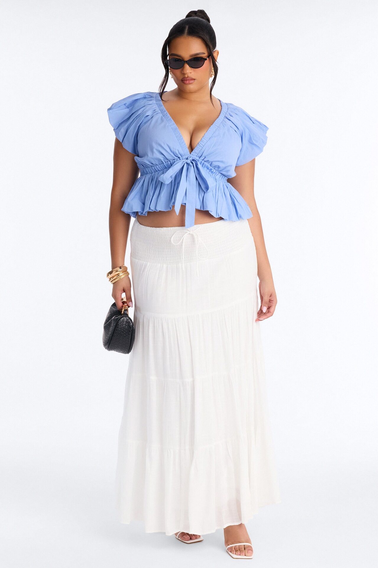 California Coast Low Rise Smocked Gauze Maxi Skirt - White