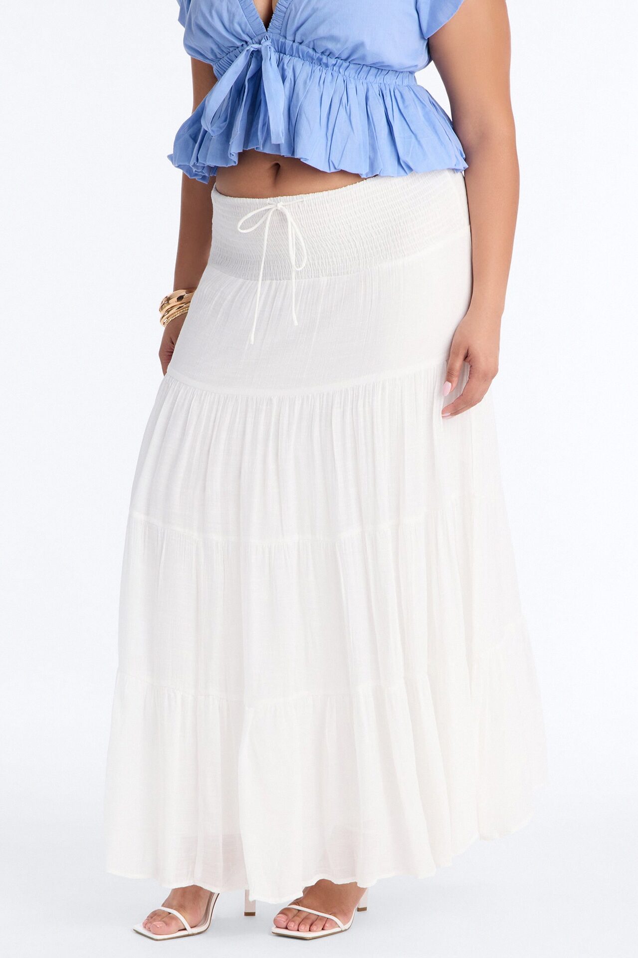 California Coast Low Rise Smocked Gauze Maxi Skirt - White