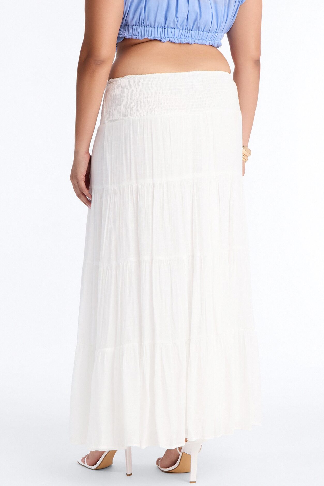 California Coast Low Rise Smocked Gauze Maxi Skirt - White