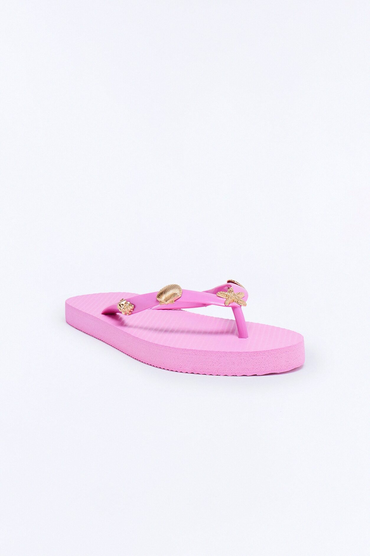 Beachy Hardware Flip Flops - Fuchsia